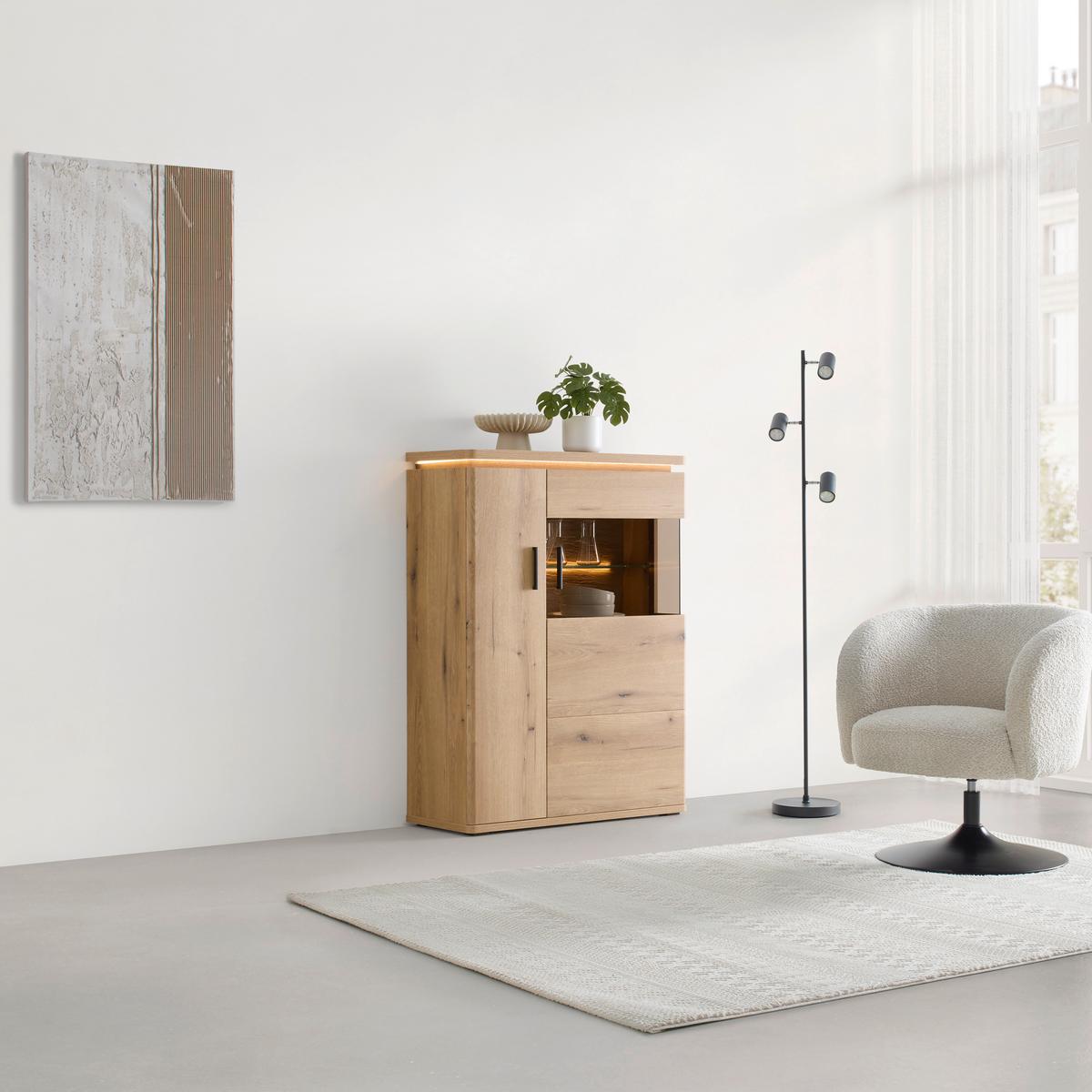 VYSOKÁ KOMODA ALAMEDA -EXKLUSIV- - barvy dubu/antracitová, Moderní, kov/kompozitní dřevo (90/128/38cm) - Mömax