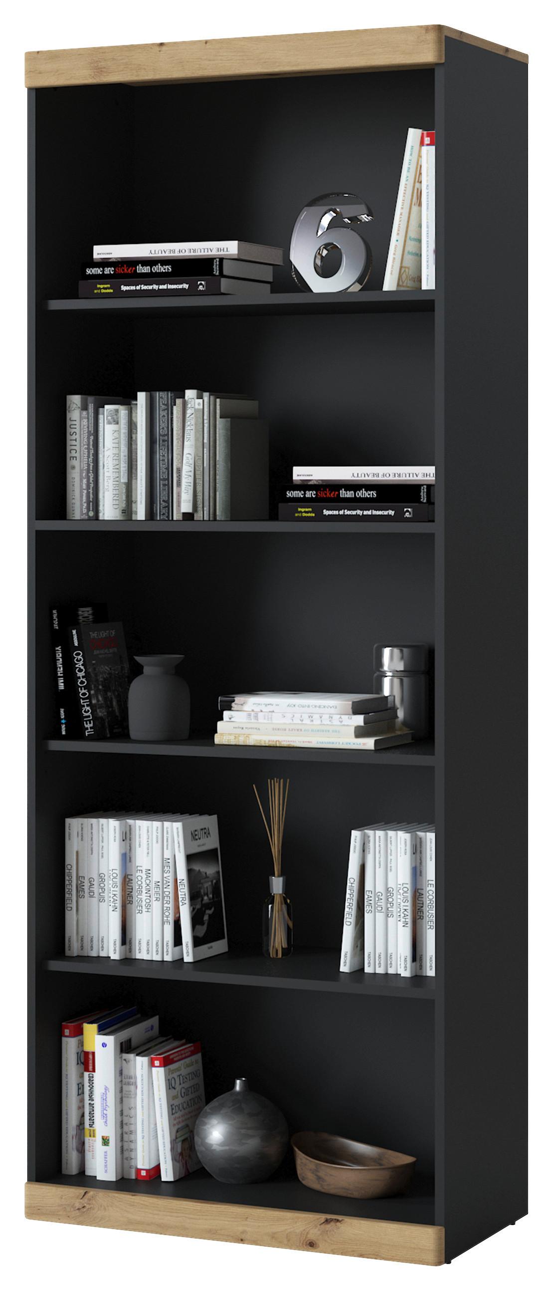 Regal Turino B: 75,8 Cm - Anthrazit/Eiche Artisan, Trend, Holzwerkstoff (75,8/196,5/39,9cm)