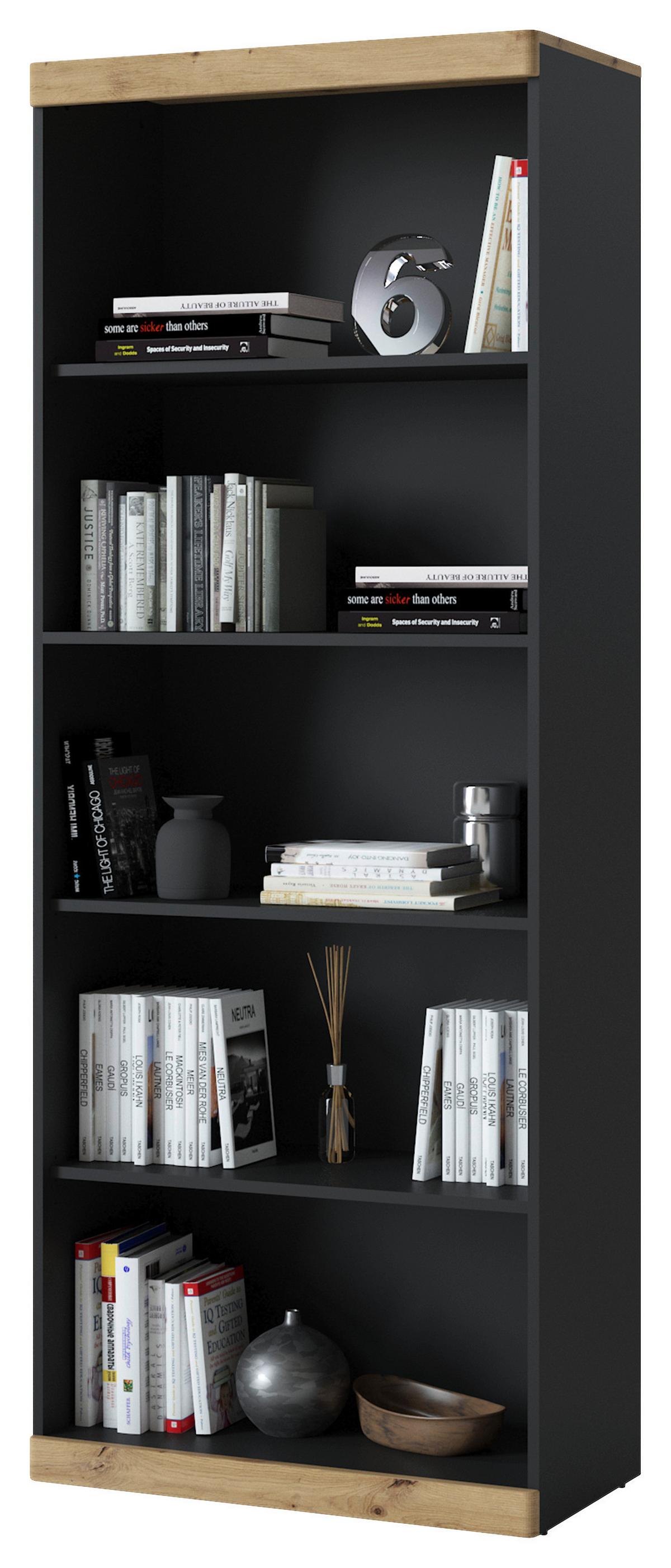 Regal Turino B: 75,8 Cm - Anthrazit/Eiche Artisan, Trend, Holzwerkstoff (75,8/196,5/39,9cm)