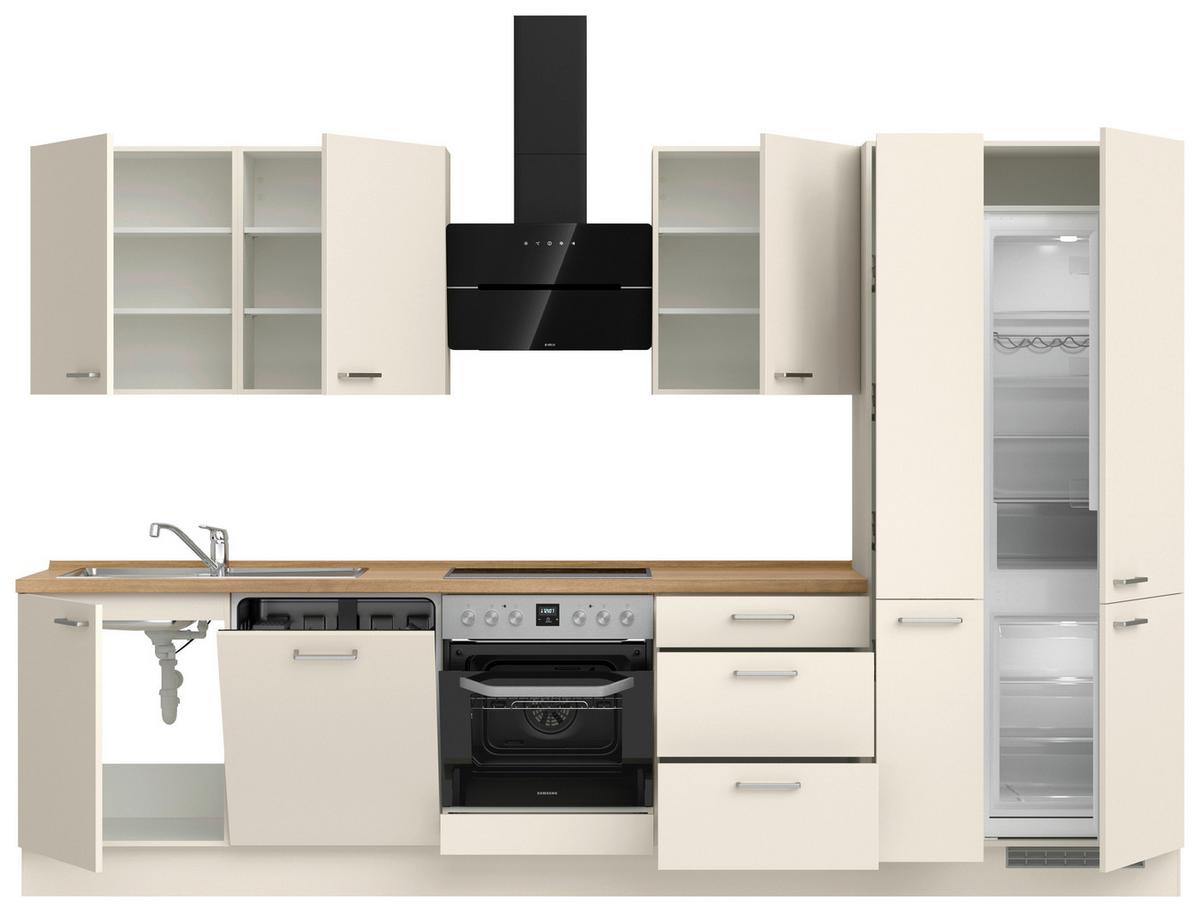 Kuchyňská linka 330 cm, magnóliová supermatná - barvy dubu/magnolie, Moderní, kov/kompozitní dřevo (330cm) - Nobilia