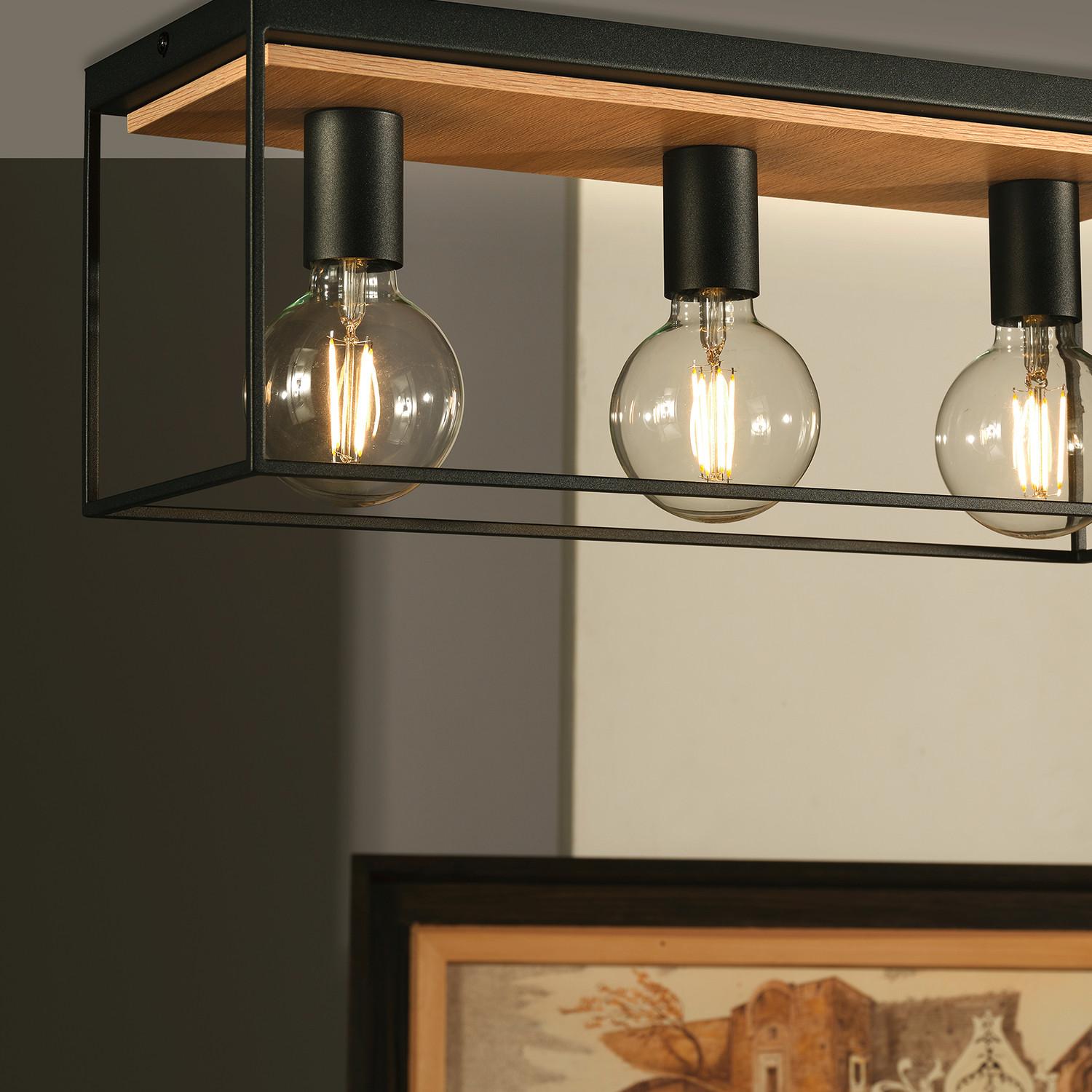 Deckenleuchte 5065/Pl3 - Eichefarben/Schwarz, Natur, Metall (54/20/18cm)