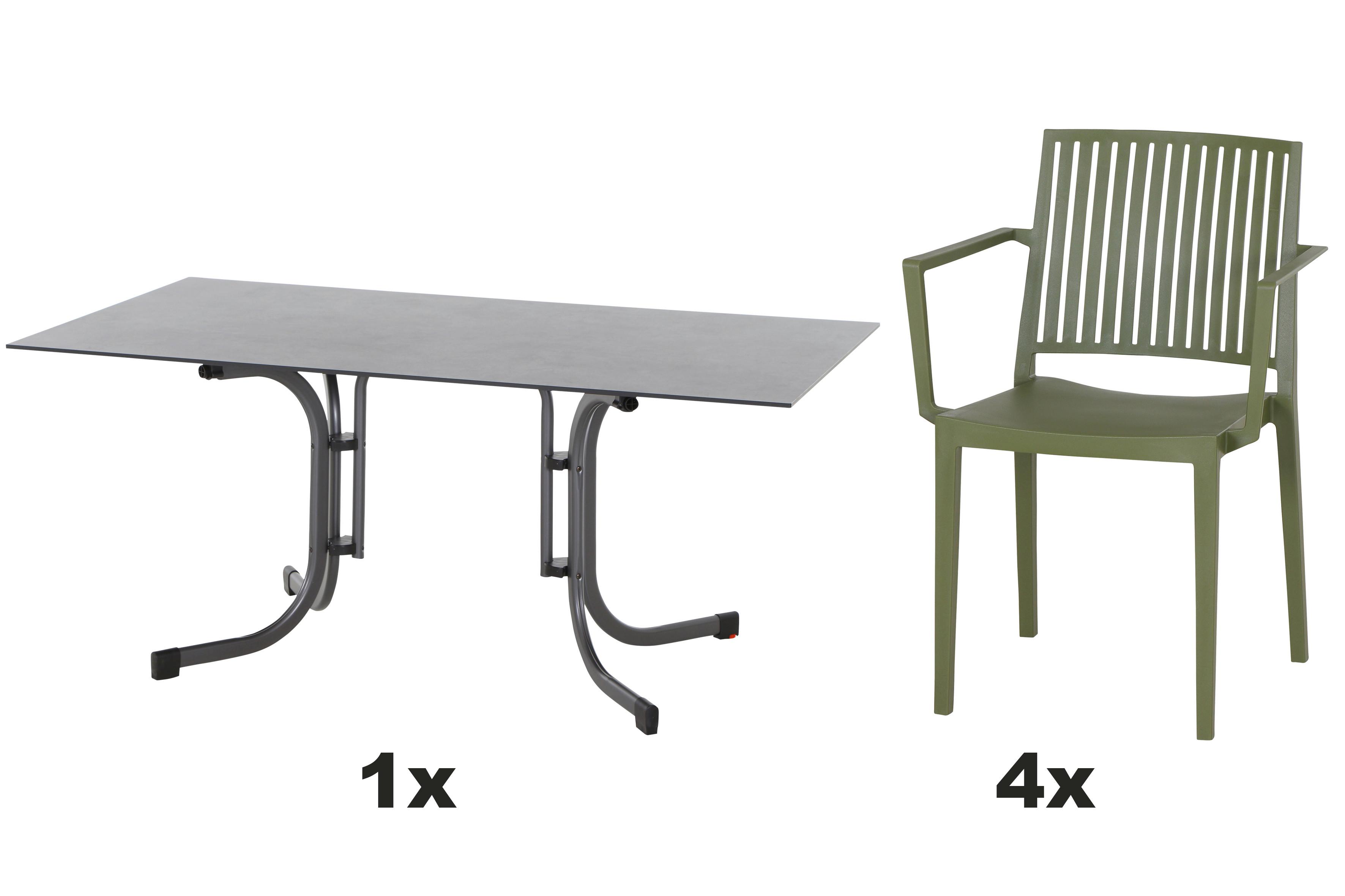 Gartengarnitur T20217 - Anthrazit/Grün, Basics, Holzwerkstoff/Kunststoff (90/80/160cm) - Siena Garden