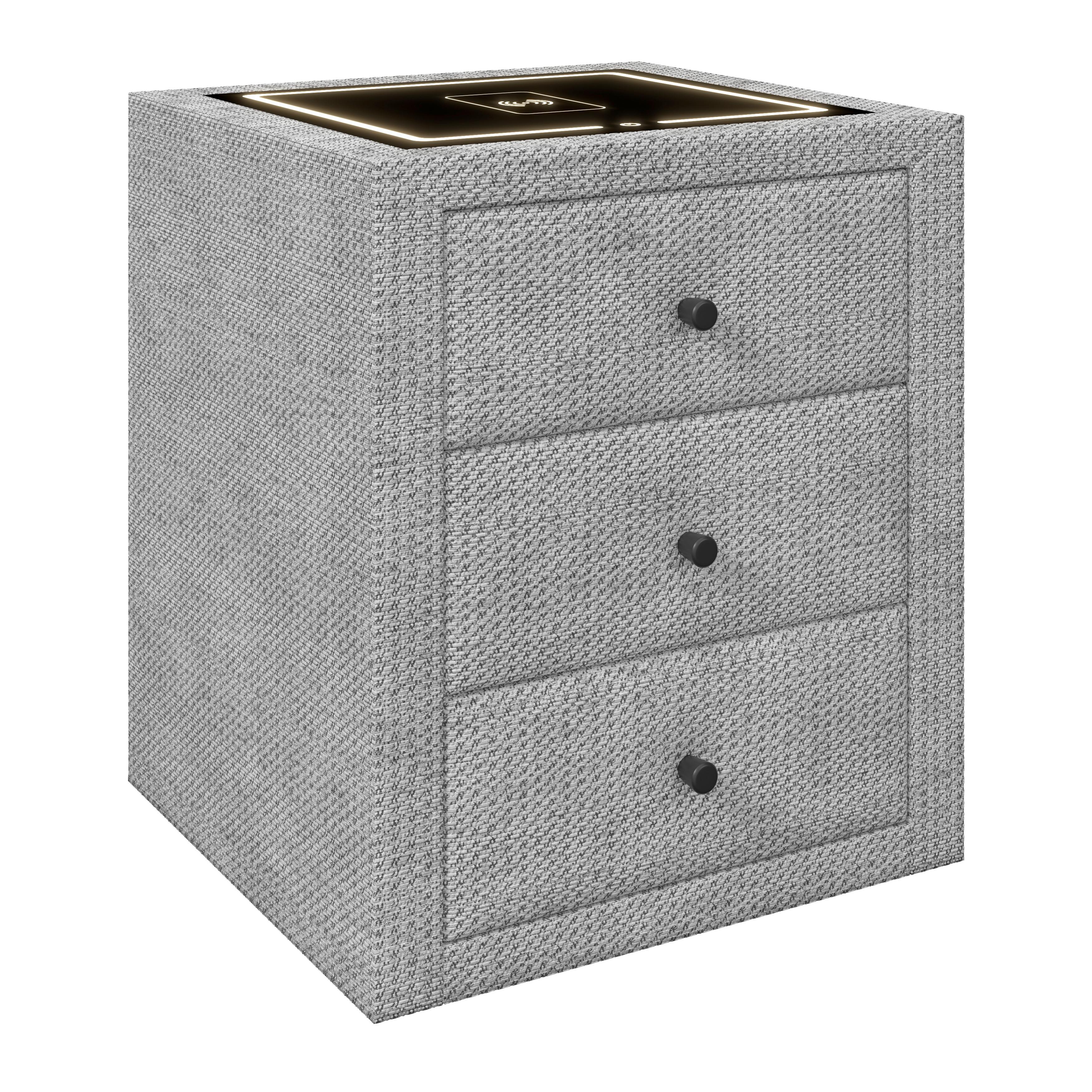 Nachtkästchen Brisbane II mit Induktionsladezone B: 49,5cm - Hellgrau, Trend, Glas/Holzwerkstoff (49,5/56,5/46cm) - Sembella