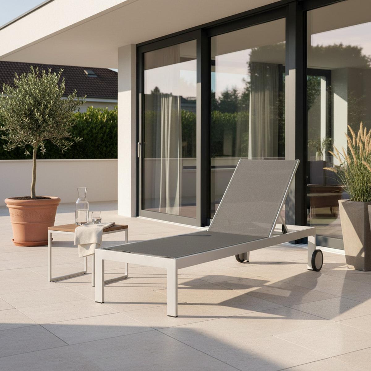 Sonnenliege Rimini Aluminium/ Synthetikfaser - Platinfarben/Graphitfarben, Basics, Textil/Metall (198/60/35cm) - Acamp