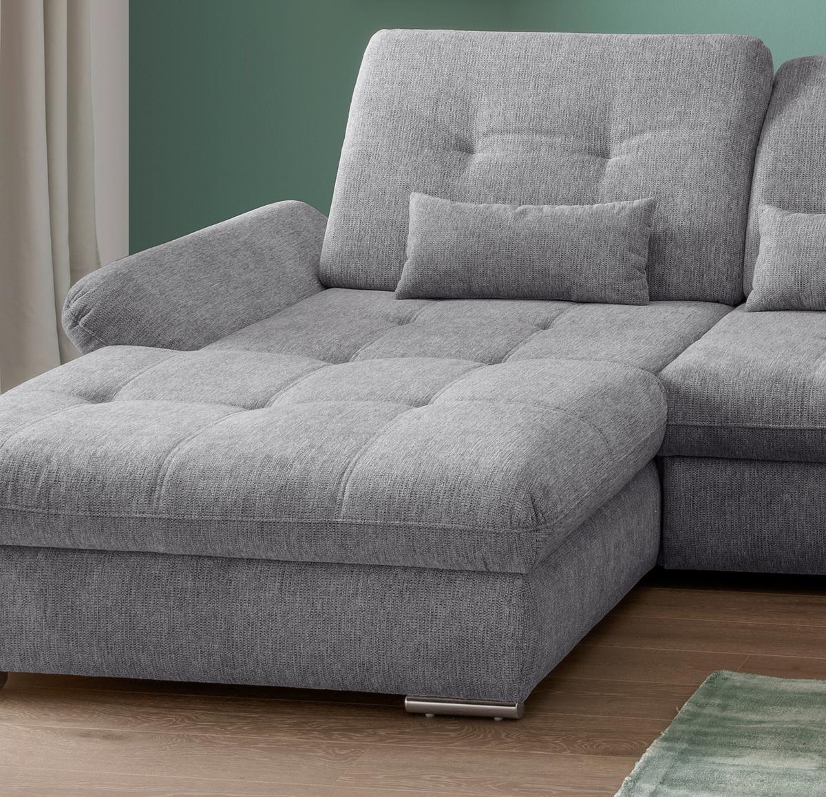 Ecksofa Dalida Dunkelgrau S: 196x300cm - Chromfarben/Dunkelgrau, Design, Textil (196/300cm) - Livetastic