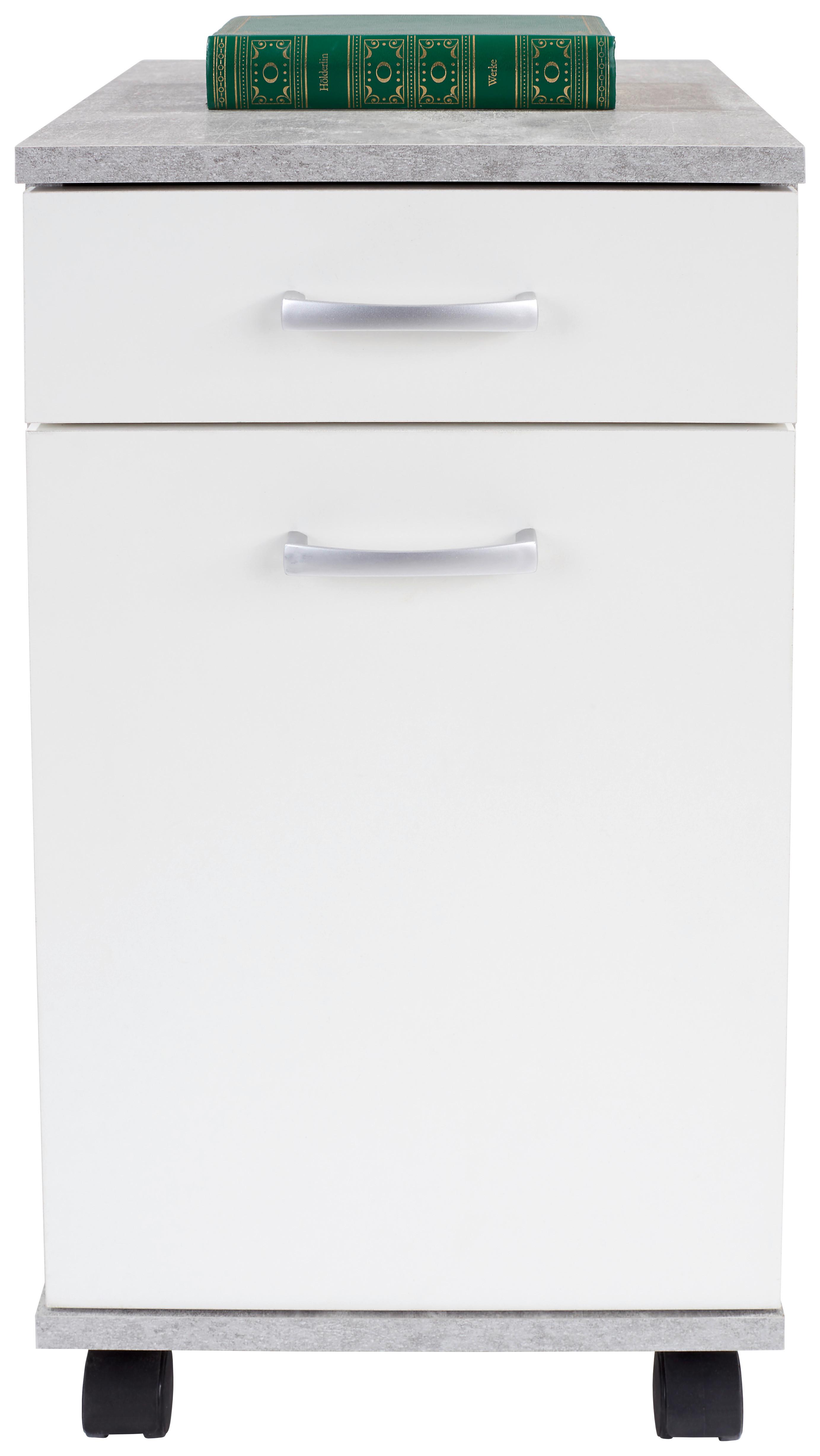 Rollcontainer Beton Optik/Weiß Rimini 33x59,5x38 cm - Dunkelgrau/Weiß, MODERN, Holzwerkstoff (33/59,5/38cm)