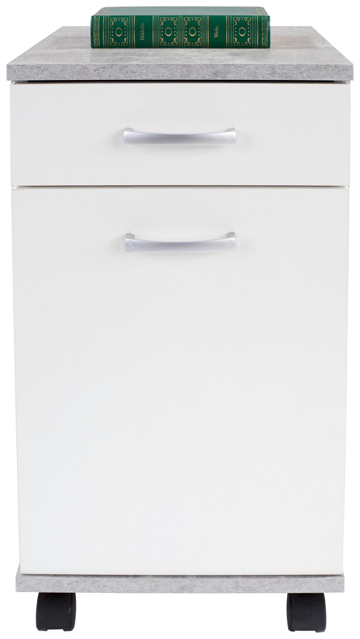 Rollcontainer Beton Optik/Weiß Rimini 33x59,5x38 cm - Dunkelgrau/Weiß, MODERN, Holzwerkstoff (33/59,5/38cm)