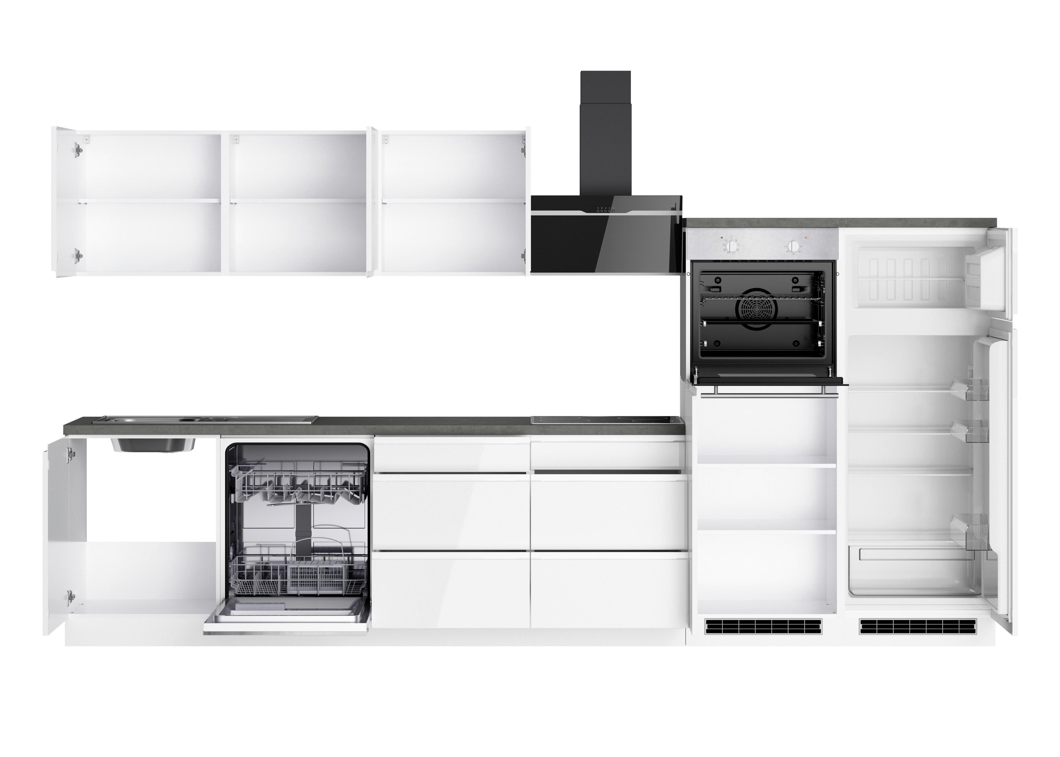 Küchenzeile Monza mit Geräten B: 360 cm Weiß/Grau - Weiß Hochglanz/Weiß, LIFESTYLE, Holzwerkstoff (360cm) - Held