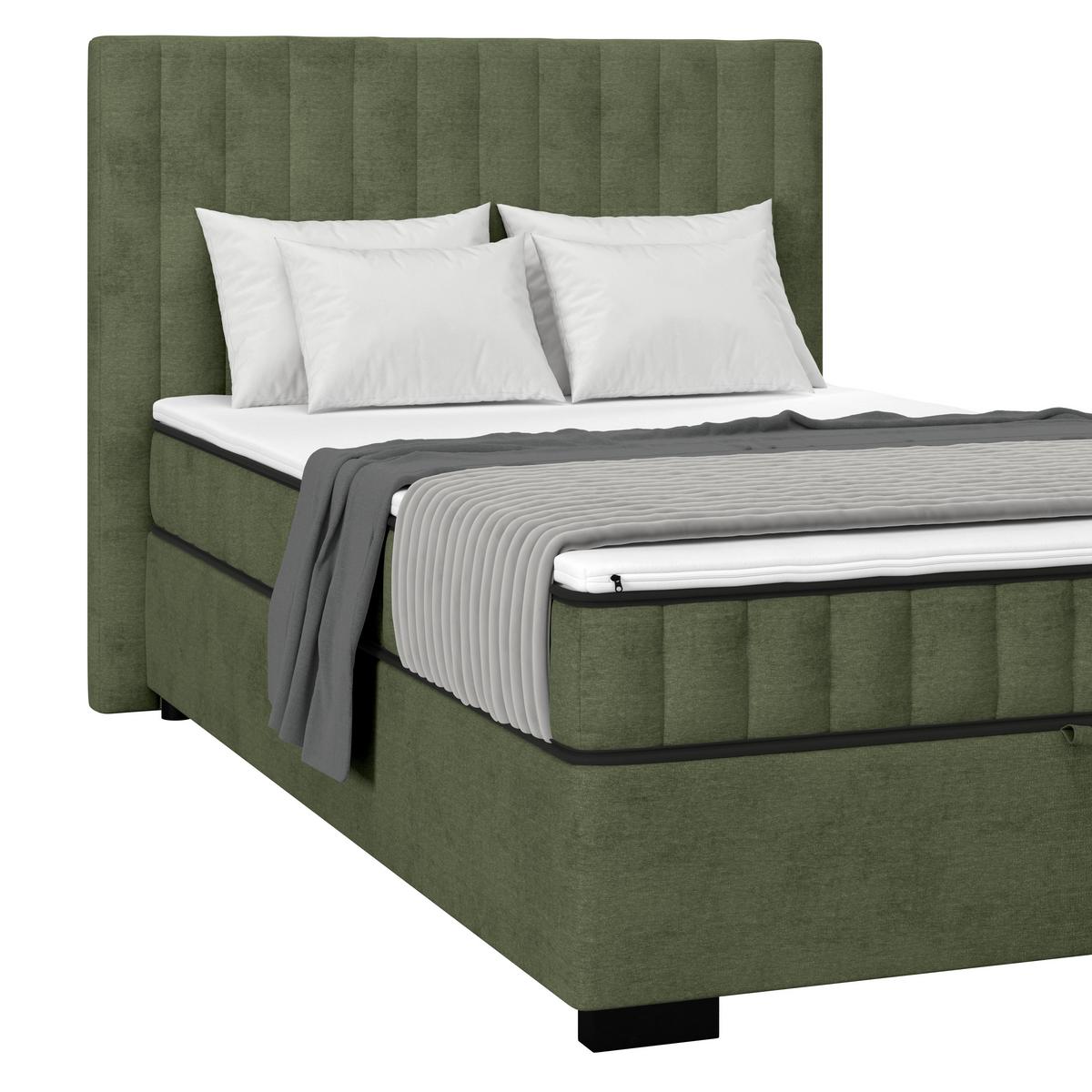 Boxbett Maya inkl. Bettkasten Olivgrün 140x220 cm - Schwarz/Olivgrün, MODERN, Holz/Holzwerkstoff (140/220cm)