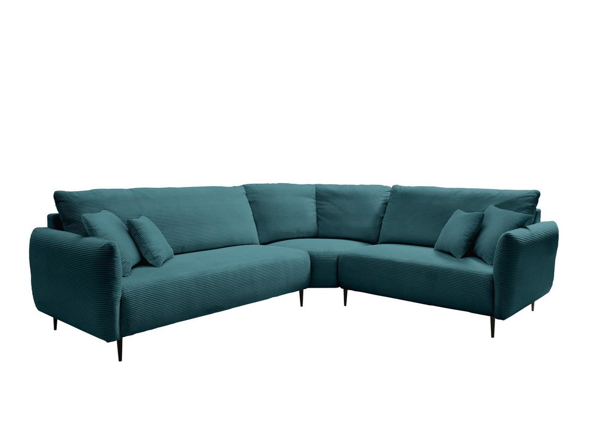 Ecksofa Vanilla Petrol S: 294x256 cm - Petrol/Schwarz, Design, Textil (294/256cm) - Livetastic