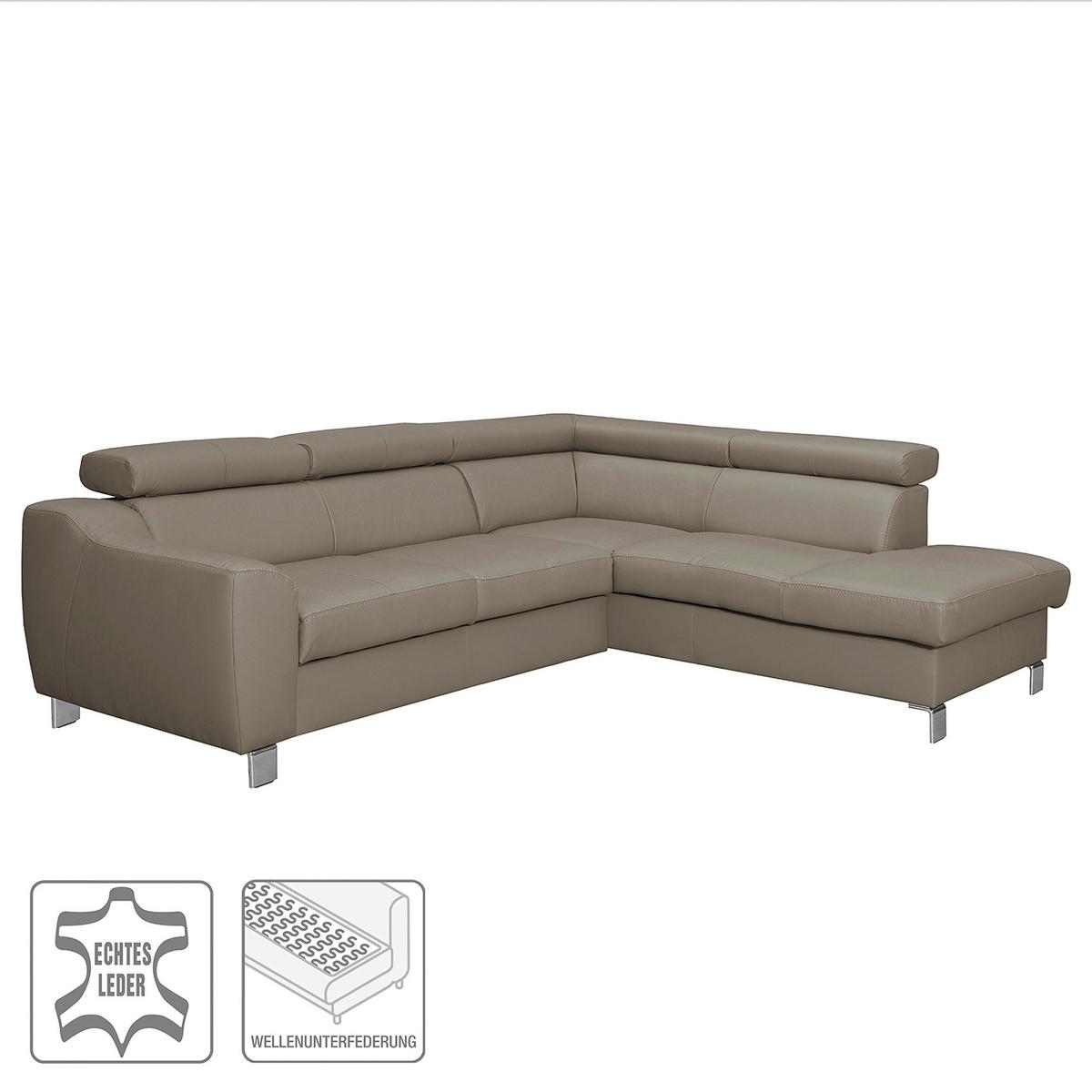 Ecksofa Aspen Taupe S: 245 cm - Taupe/Chromfarben, Design, Leder/Textil (245/208cm) - Livetastic