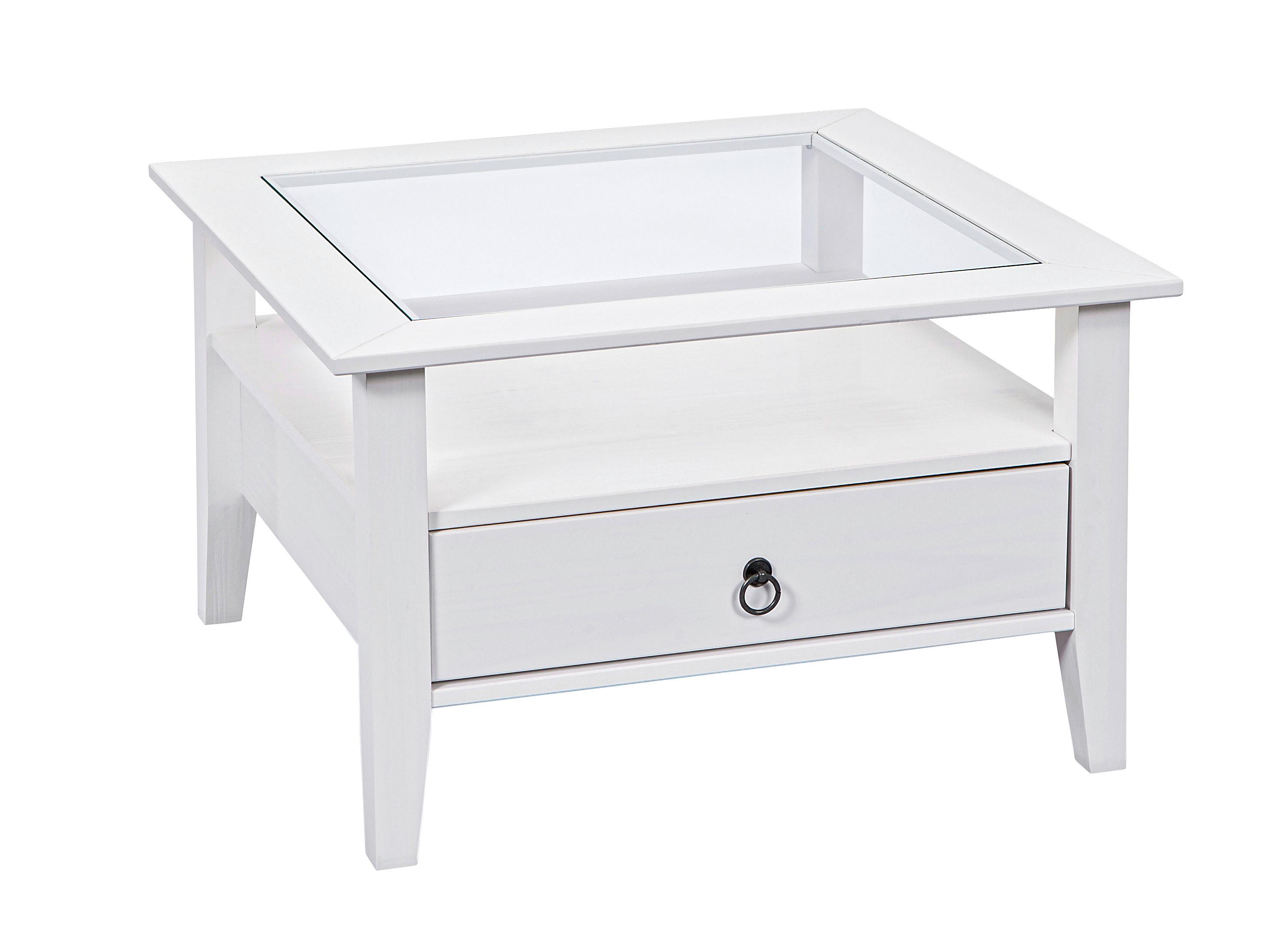 Couchtisch Holz/glas Mit Schublade Provence, Weiß