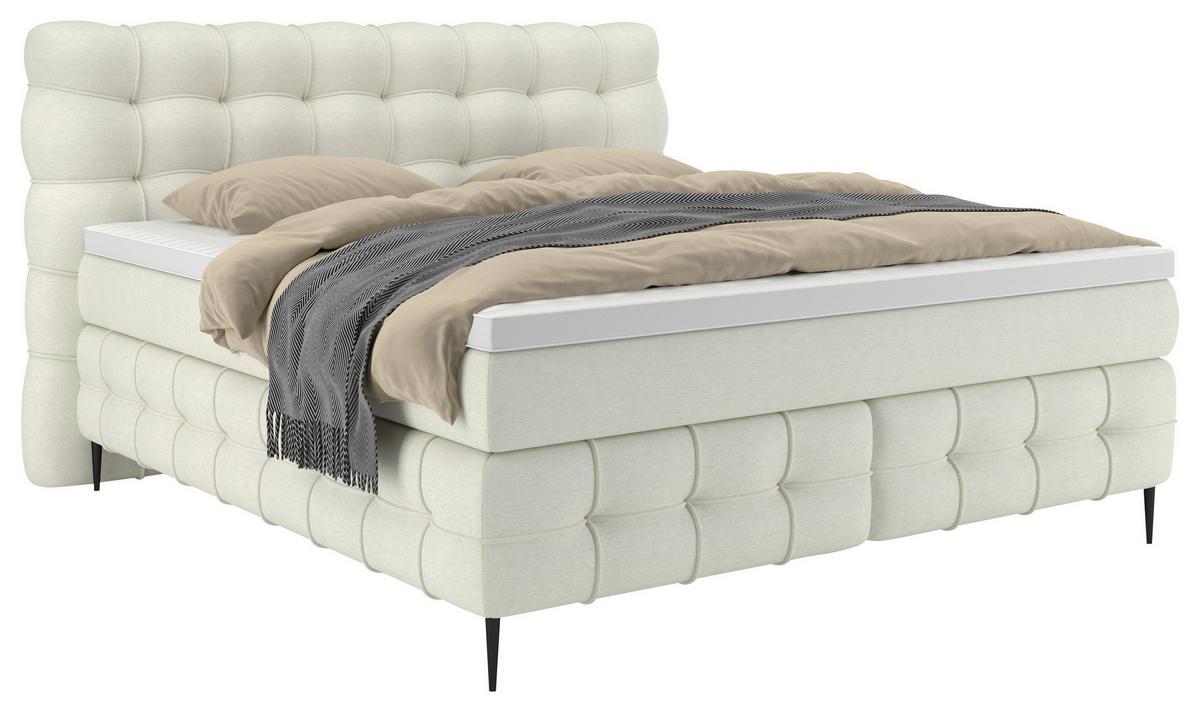 Boxspring- Ágy Scarlett 160/200cm - krémszínű, Konventionell, faalapú anyag/textil (160/200cm)