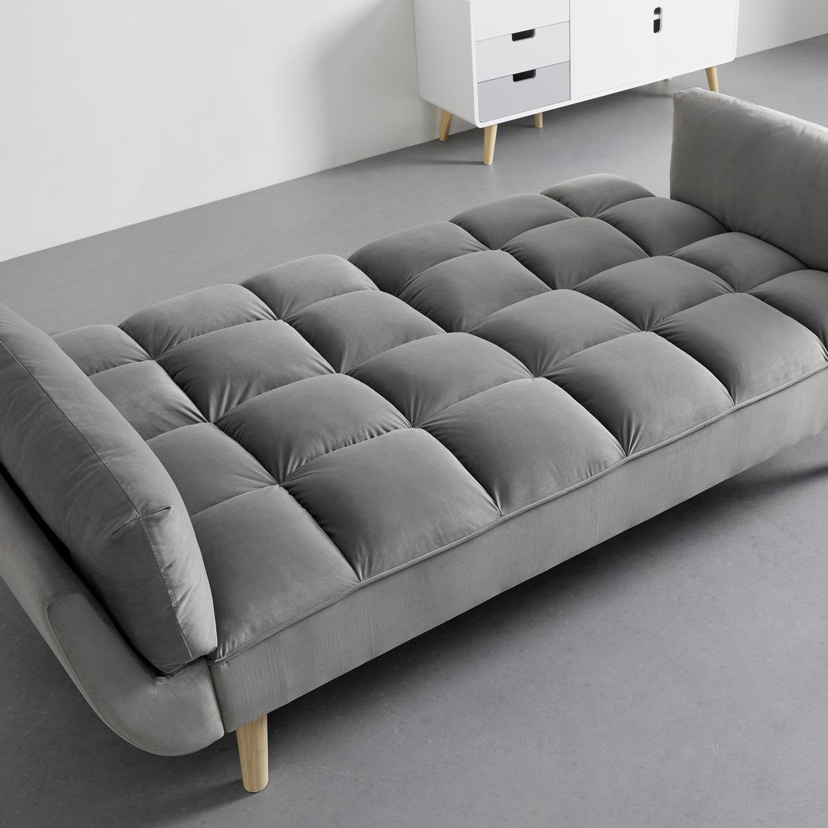 Rozkladacia pohovka CORA, sivý zamat, max. 360 kg - sivá/prírodná farba, Modern, drevo/textil (214/92/81cm) - Bessagi Home
