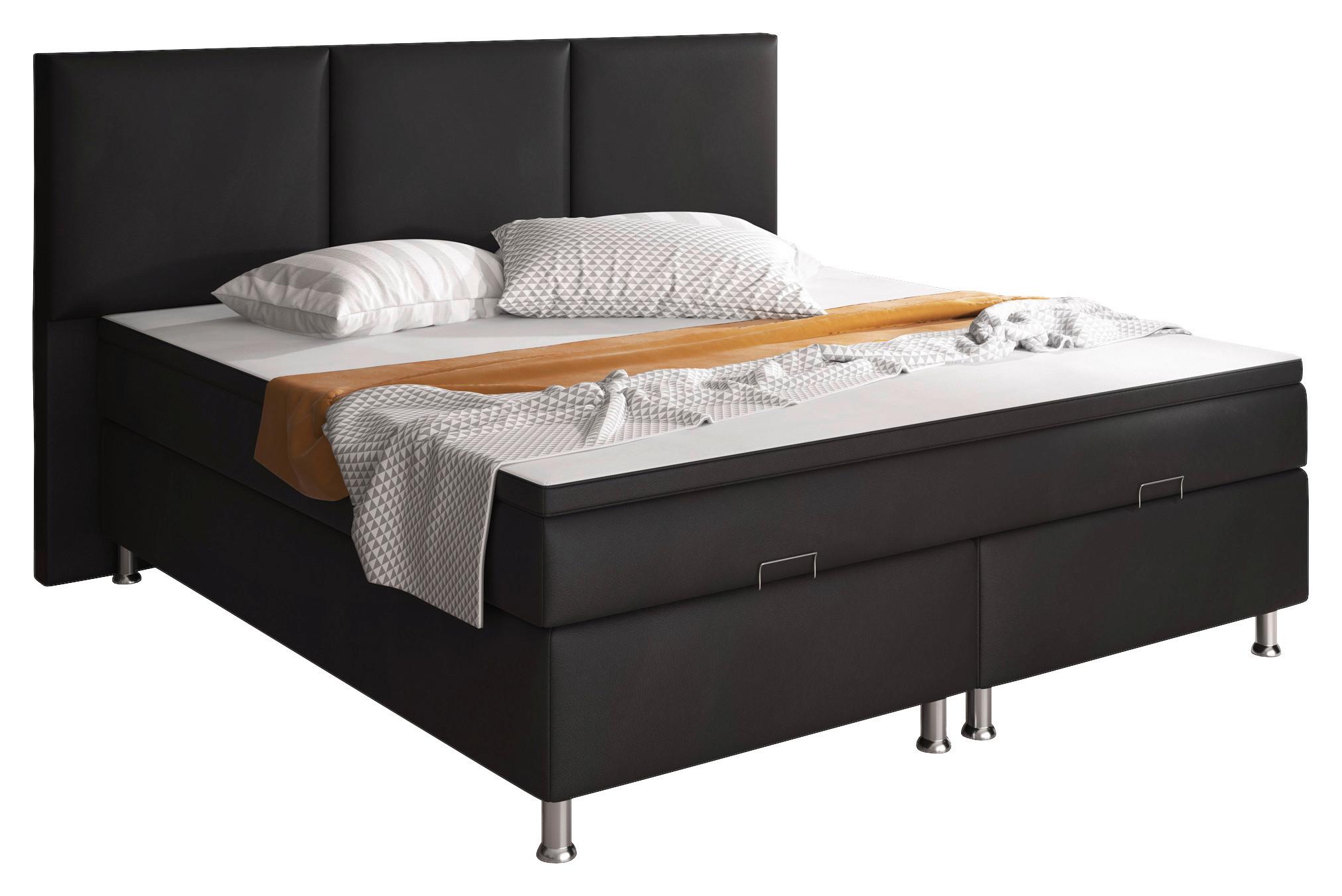 Boxspringbett Mit Topper & Bettkasten 180x200 Oslo - Silberfarben/Schwarz, KONVENTIONELL, Leder/Textil (180/200cm) - MID.YOU
