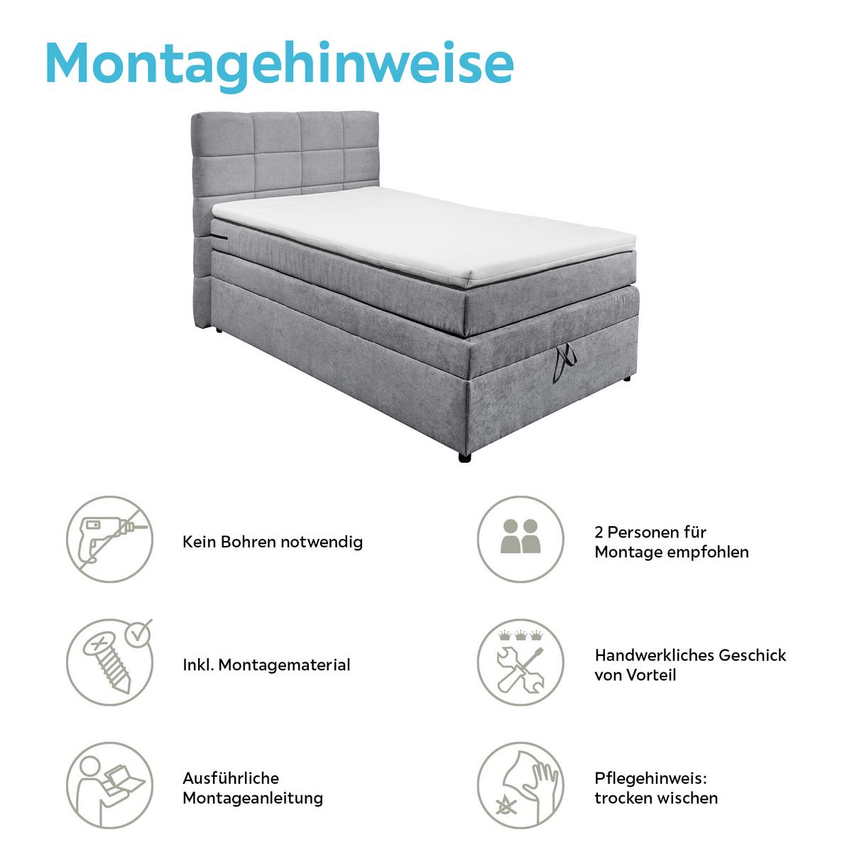 Boxspringbett Mit Topper & Bettkasten 120x200 Tacoma 3 - Hellgrau, KONVENTIONELL (120/200cm) - MID.YOU