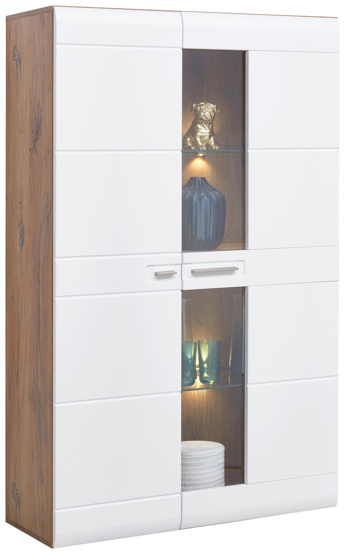 Vitrine Auris B: 95 Cm Eiche Dekor/weiß - Weiß, MODERN, Glas/Holzwerkstoff (95/154,4/37,1cm) - Luca Bessoni