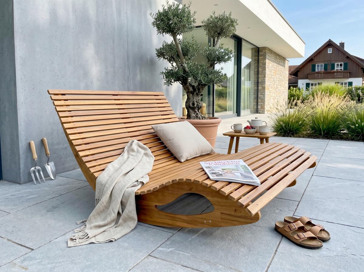 Schaukelliege für 2 Personen LxBxH: ca. 156x120x72 cm - Akaziefarben, Basics, Holz (156/120/72cm) - Prestige Home