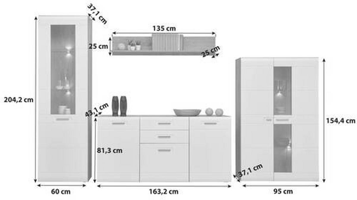 Wohnkombination 4-Tlg. Auris, Weiß/Eiche Dekor - Eichefarben/Weiß, MODERN, Glas/Holzwerkstoff (318,2/204,2/43,1cm) - Luca Bessoni