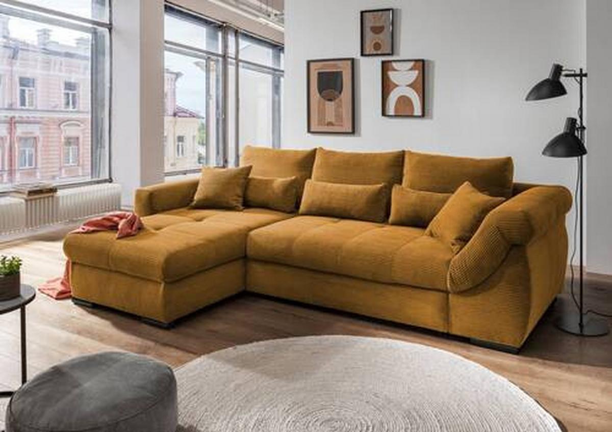 Ecksofa Federico Goldfarben S: 188/302 cm - Goldfarben/Schwarz, MODERN, Holz/Textil (188/302cm) - MID.YOU