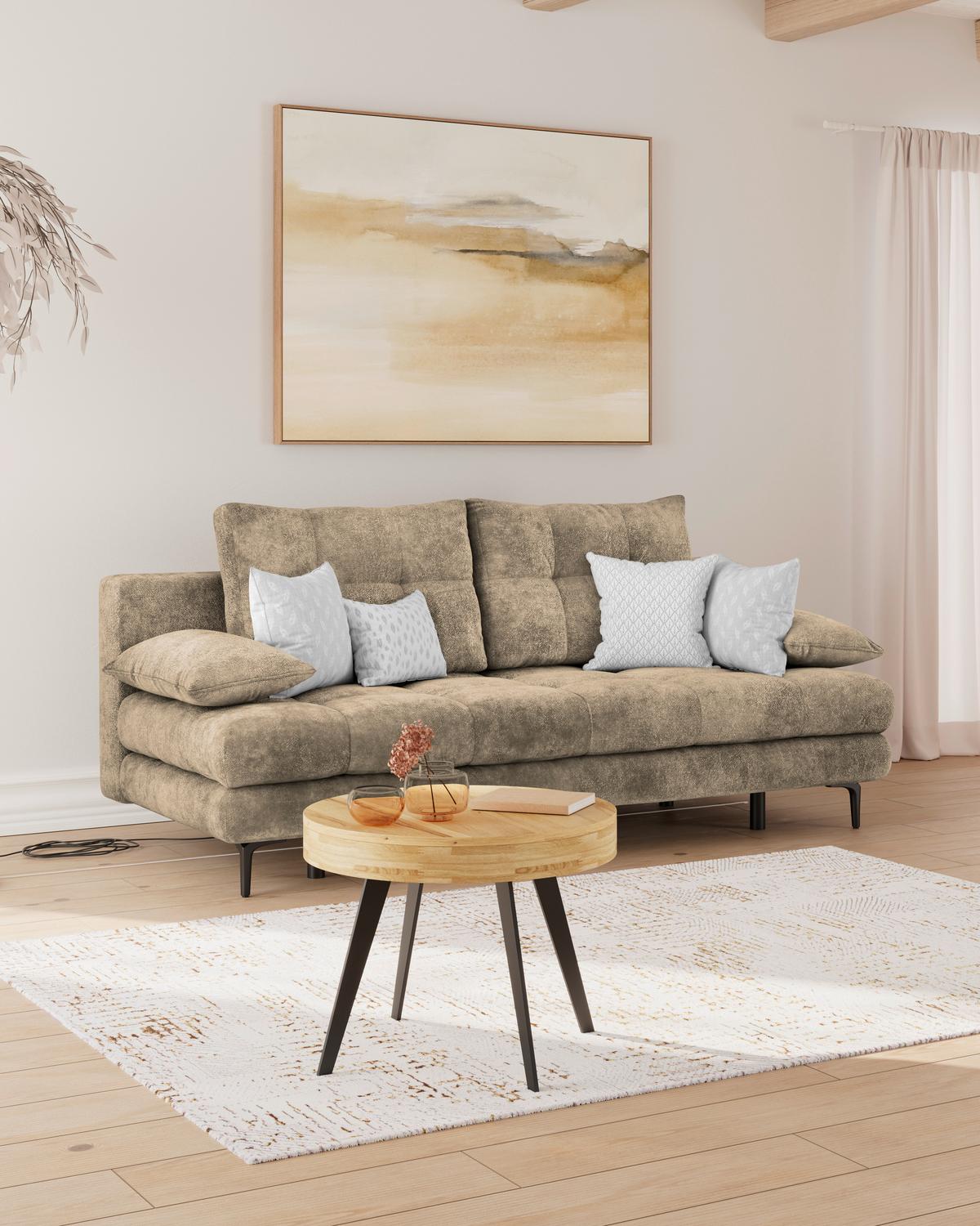 Schlafsofa Perla Hellbraun B: 203 cm - Hellbraun/Schwarz, KONVENTIONELL, Textil (203/94/96cm)