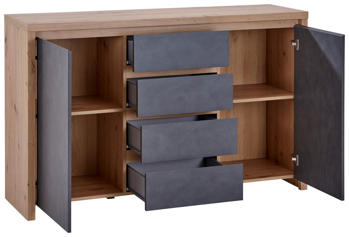 Kommode B: 143 cm Mit 2 Türen Larios, Graphitfarben/Eiche Dekor - Graphitfarben/Eiche Artisan, MODERN, Holzwerkstoff (143/91/40cm)