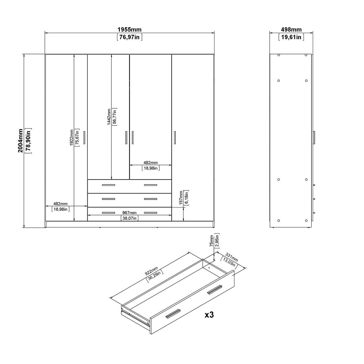 Kleiderschrank Sprint, Eichefarben,b: 195,5cm - Eichefarben, Basics, Holzwerkstoff (195,5/200,4/49,6cm) - MID.YOU