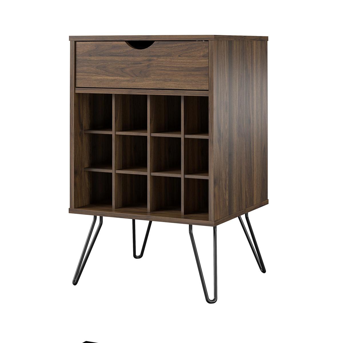 Weinregal Concord Walnussfarben H: 80 cm - Walnussfarben/Schwarz, Design, Holzwerkstoff/Metall (51/80/45cm) - MID.YOU