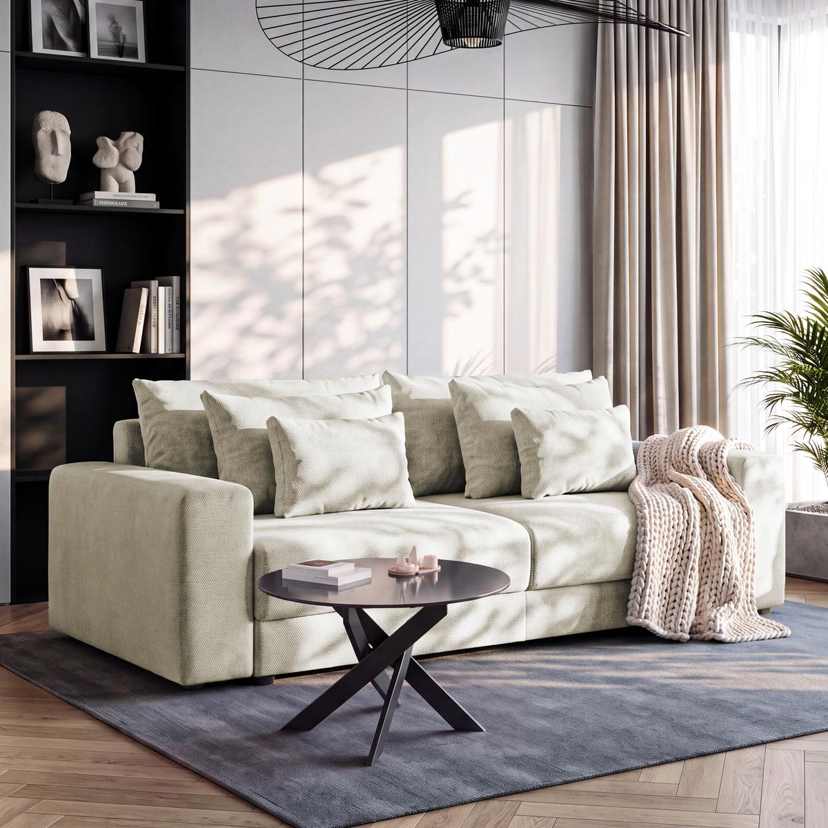 Megasofa Mega Chenille beige, B: 255cm - Beige/Schwarz, Trend, Textil (255/94/126cm) - Luca Bessoni