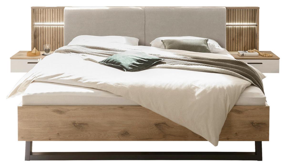 Bettanlage Mit Nako 180x200cm Daria/leo Weiß/viking Oak - Eichefarben/Weiß, MODERN (180/200cm) - MID.YOU