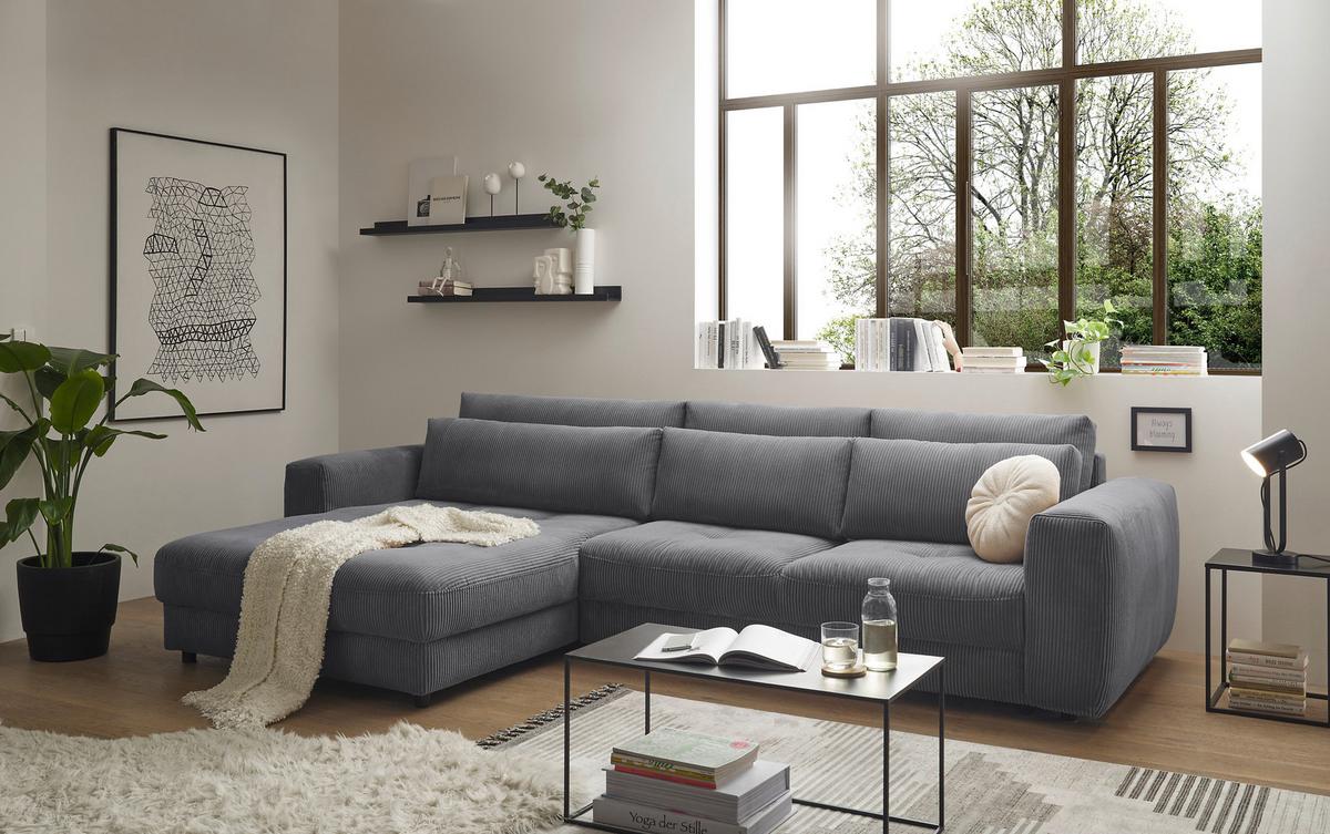 Ecksofa Barura 2s. Urc Anthrazit S: 194/333 cm - Anthrazit/Schwarz, KONVENTIONELL, Holzwerkstoff/Textil (194/333cm) - MID.YOU
