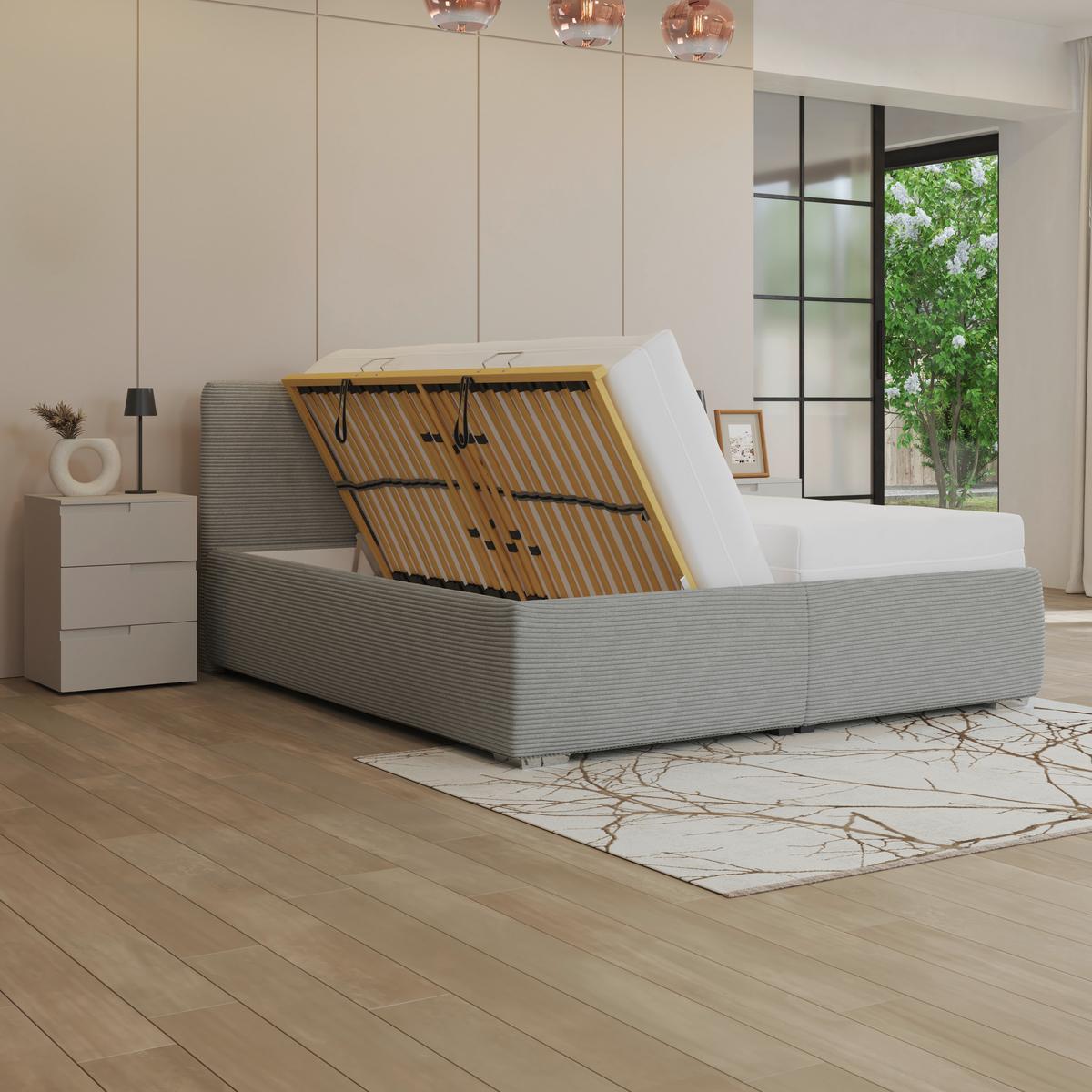 Kárpitozott Ágy Lesia 180/200cm - szürkéskék/fehér, Konventionell, faalapú anyag/textil (180/200cm)