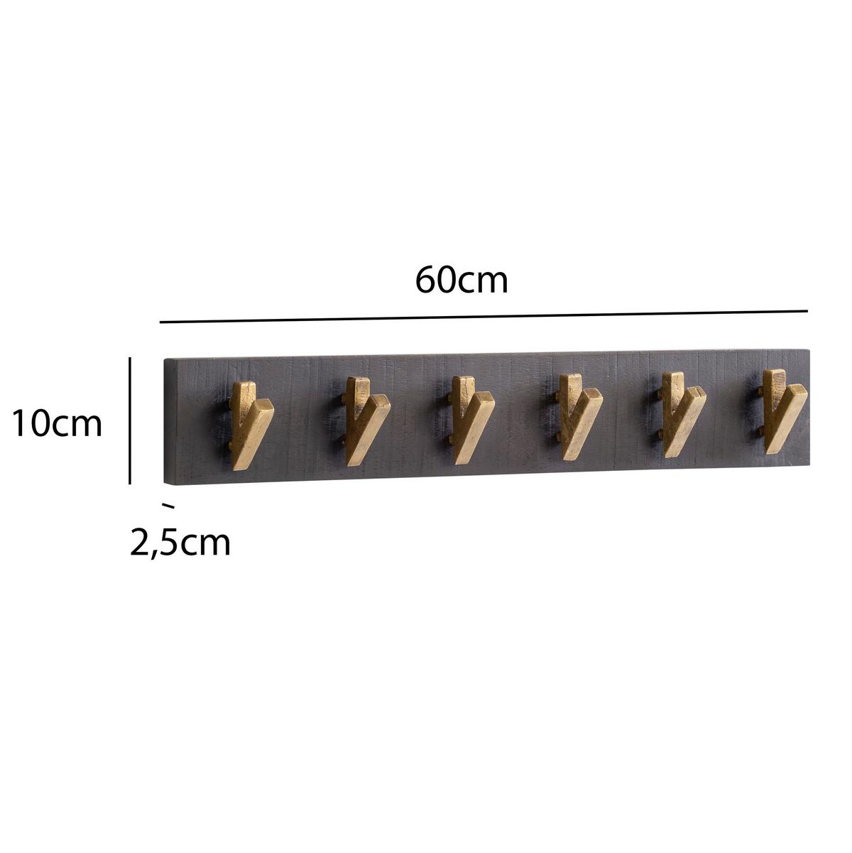 Nástěnná šatna mangové dřevo/zlatá - černá, Lifestyle, dřevo (60/10/8cm) - MID.YOU