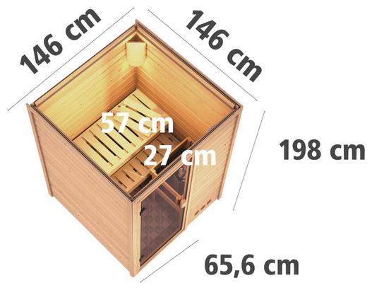 Saunakabine mit quadratischem Grundriss Finnische Sauna aus Fichtenholz