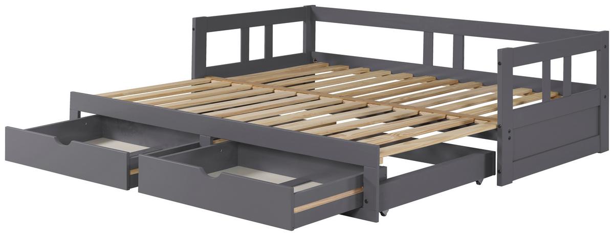 Ausziehbett Lattenrost / Stauraum 90x200 Cm Livio - Anthrazit/Naturfarben, ROMANTIK / LANDHAUS, Holz/Holzwerkstoff (90/200cm) - MID.YOU