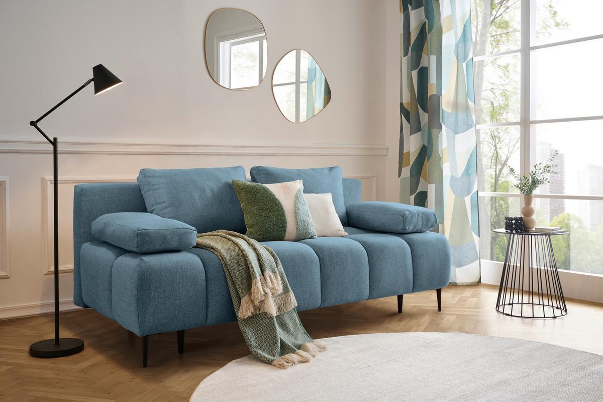 Schlafsofa Bobbio Blau B: 204cm - Blau/Schwarz, MODERN, Textil (204/90/95cm) - MID.YOU