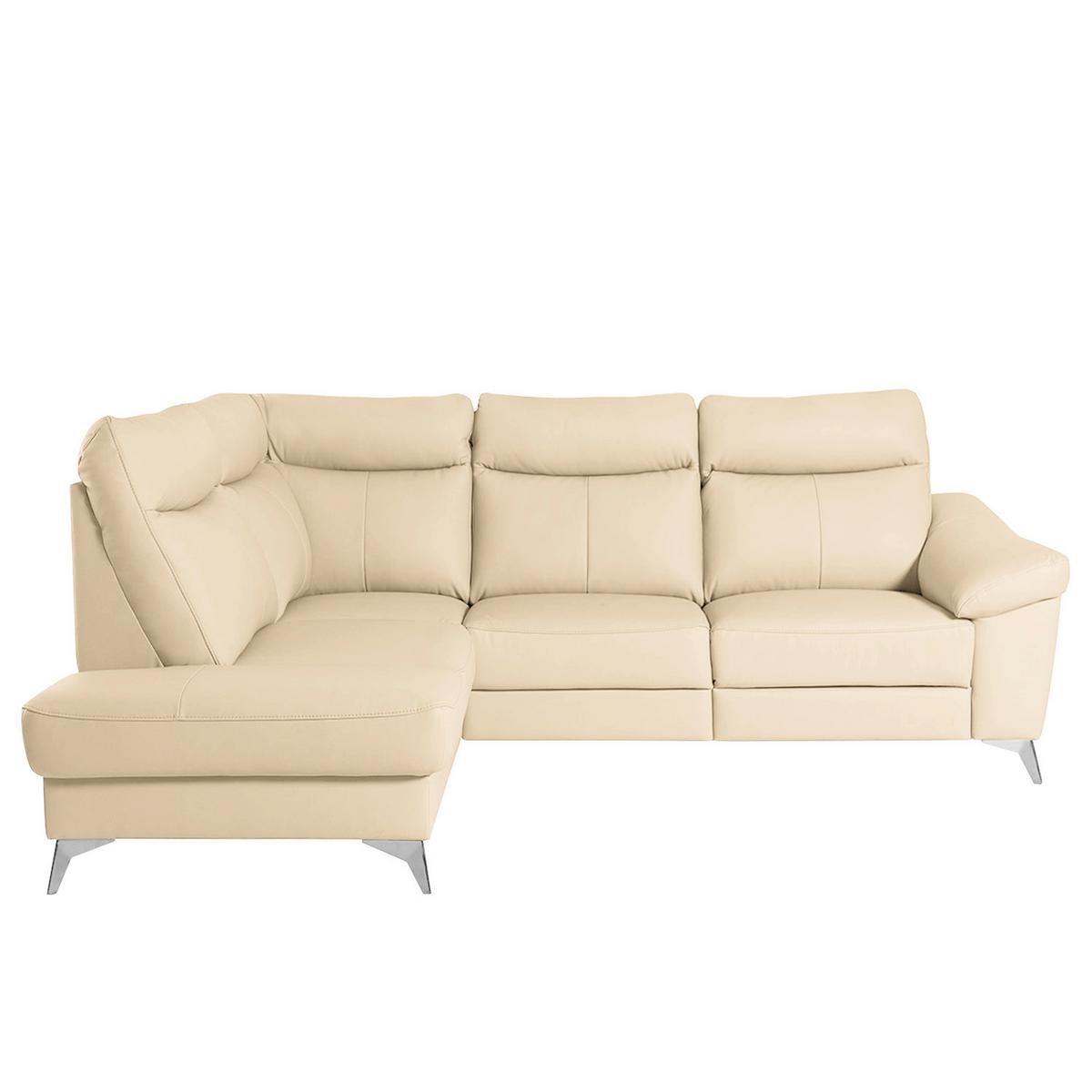 Ecksofa Luna Teilleder Beige 194x242 - Chromfarben/Beige, Design, Leder/Textil (194/242cm) - Livetastic