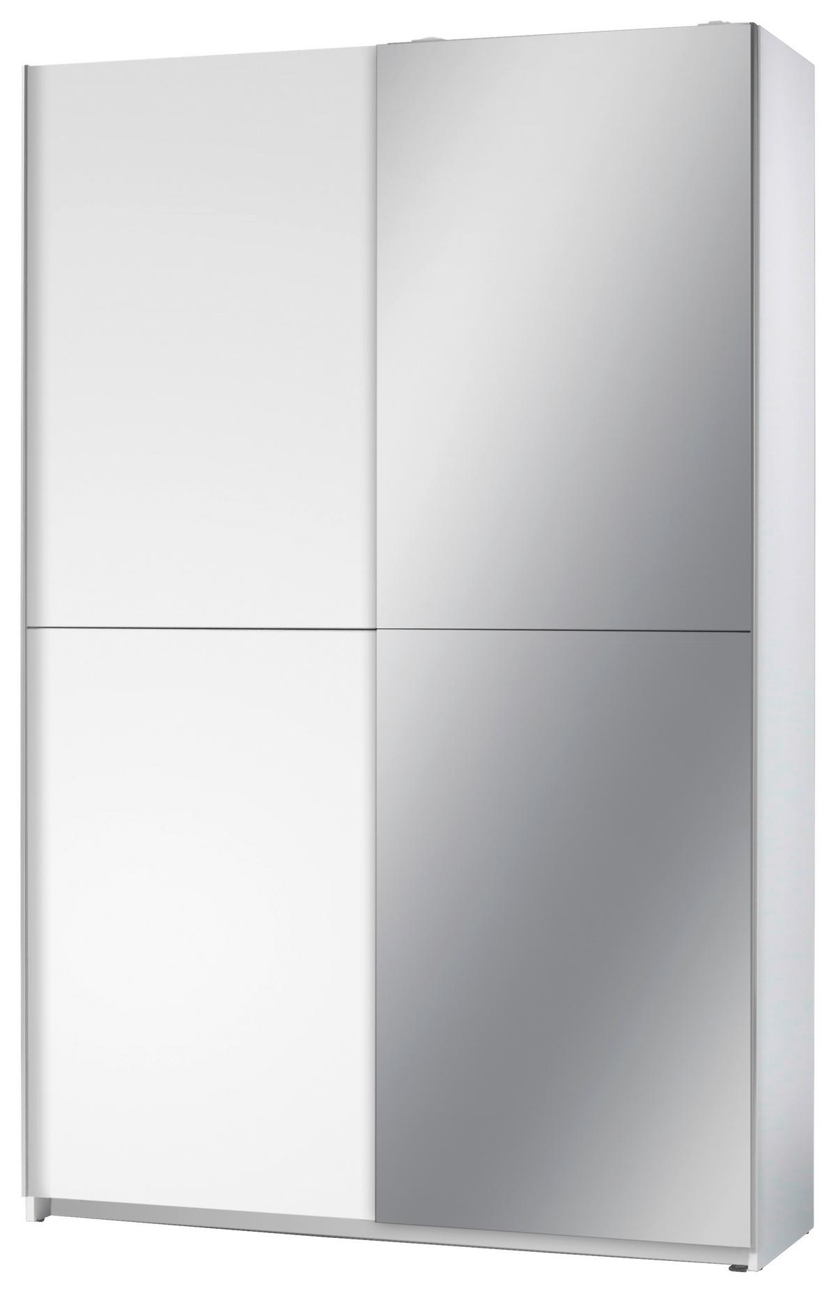 Schwebetürenschrank Mit Spiegel 125cm Fast, Weiß - Silberfarben/Weiß, Basics, Glas (125/195,5/38cm) - P & B