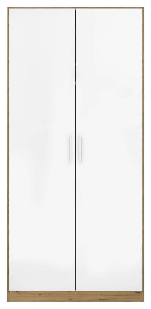Drehtürenschrank 91 cm Berlin Eiche Dekor - Weiß Hochglanz/Eiche Artisan, MODERN, Holzwerkstoff (91/210/54cm) - Rauch Möbel