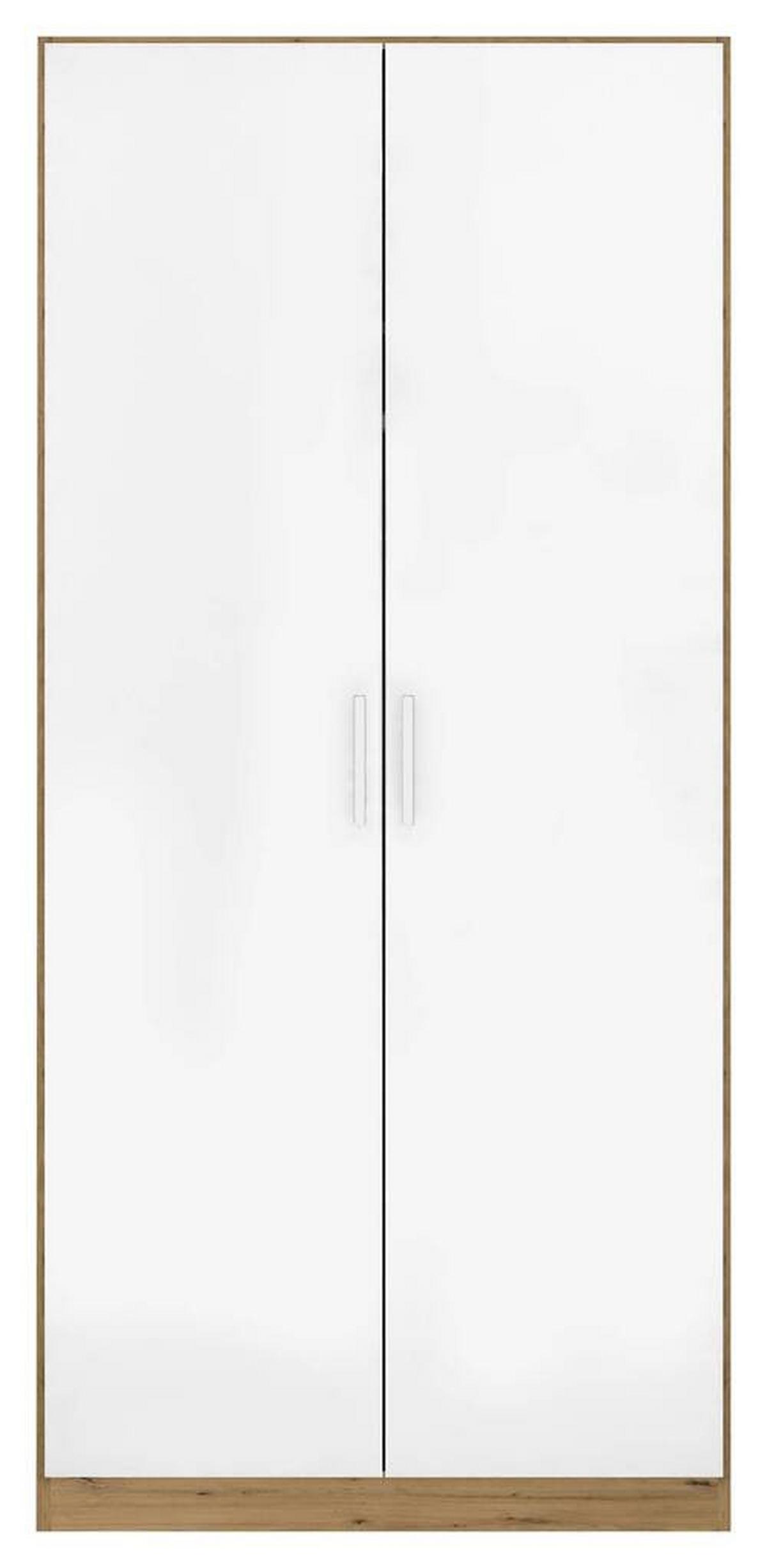 Drehtürenschrank 91 Cm Berlin Eiche Dekor - Weiß Hochglanz/Eiche Artisan, MODERN, Holzwerkstoff (91/210/54cm) - Rauch Möbel
