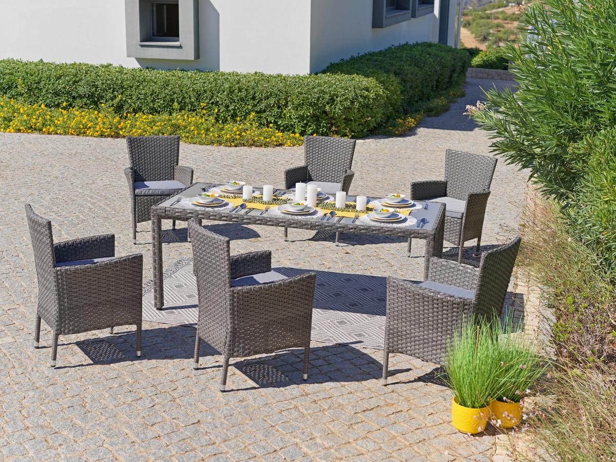 Gartengarnitur 7-teilig Eva Kunststoff/glas Mit Kissen - Braun/Grau, MODERN, Glas/Kunststoff - Luca Bessoni