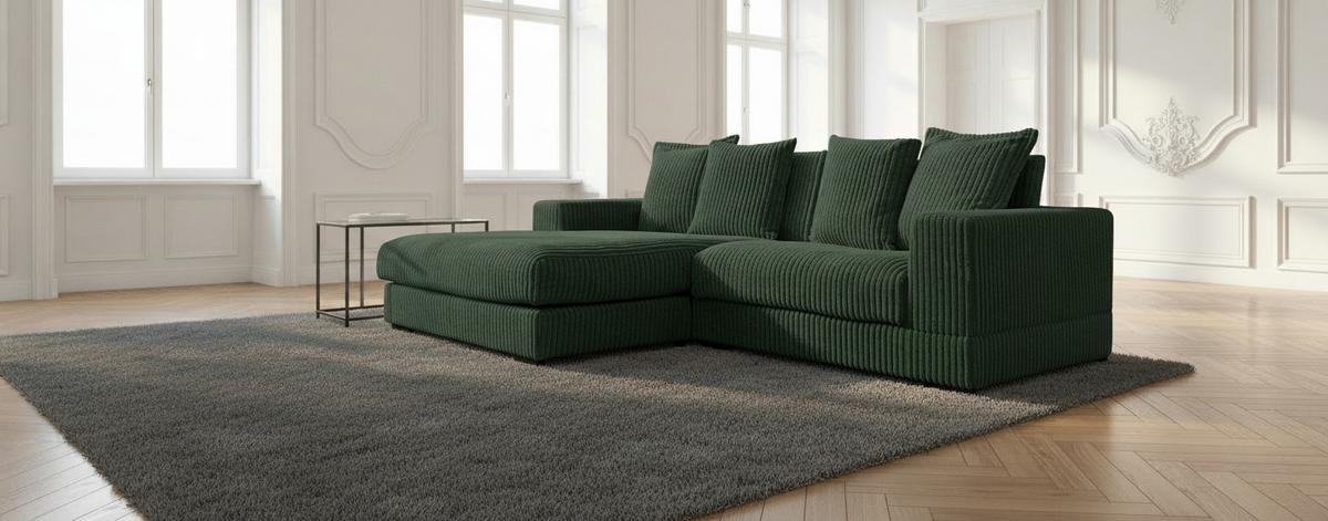 Ecksofa Funny - Dunkelgrün/Schwarz, Design, Textil (195/285cm) - MID.YOU