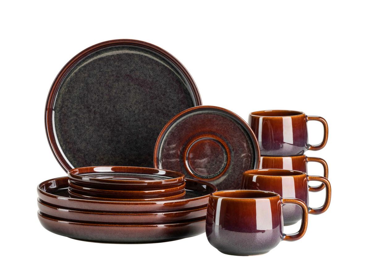 Kaffeservice Elina Uno 4 Personen Geschirr Set - Rotbraun, Basics, Keramik - Mäser