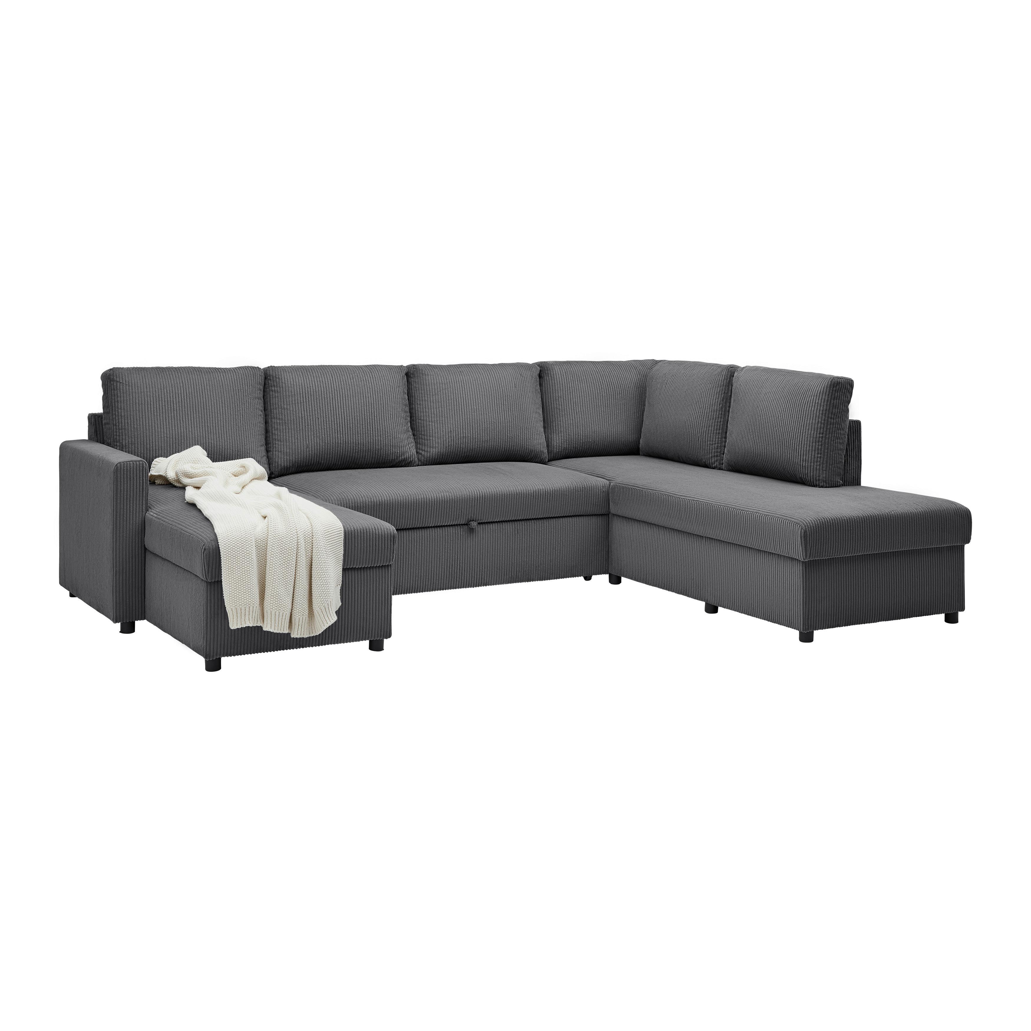 Sedacia súprava MARTINA U, pravá, antracitový menčester - čierna/antracitová, Modern, kov/drevo (276/89/204cm) - Mömax