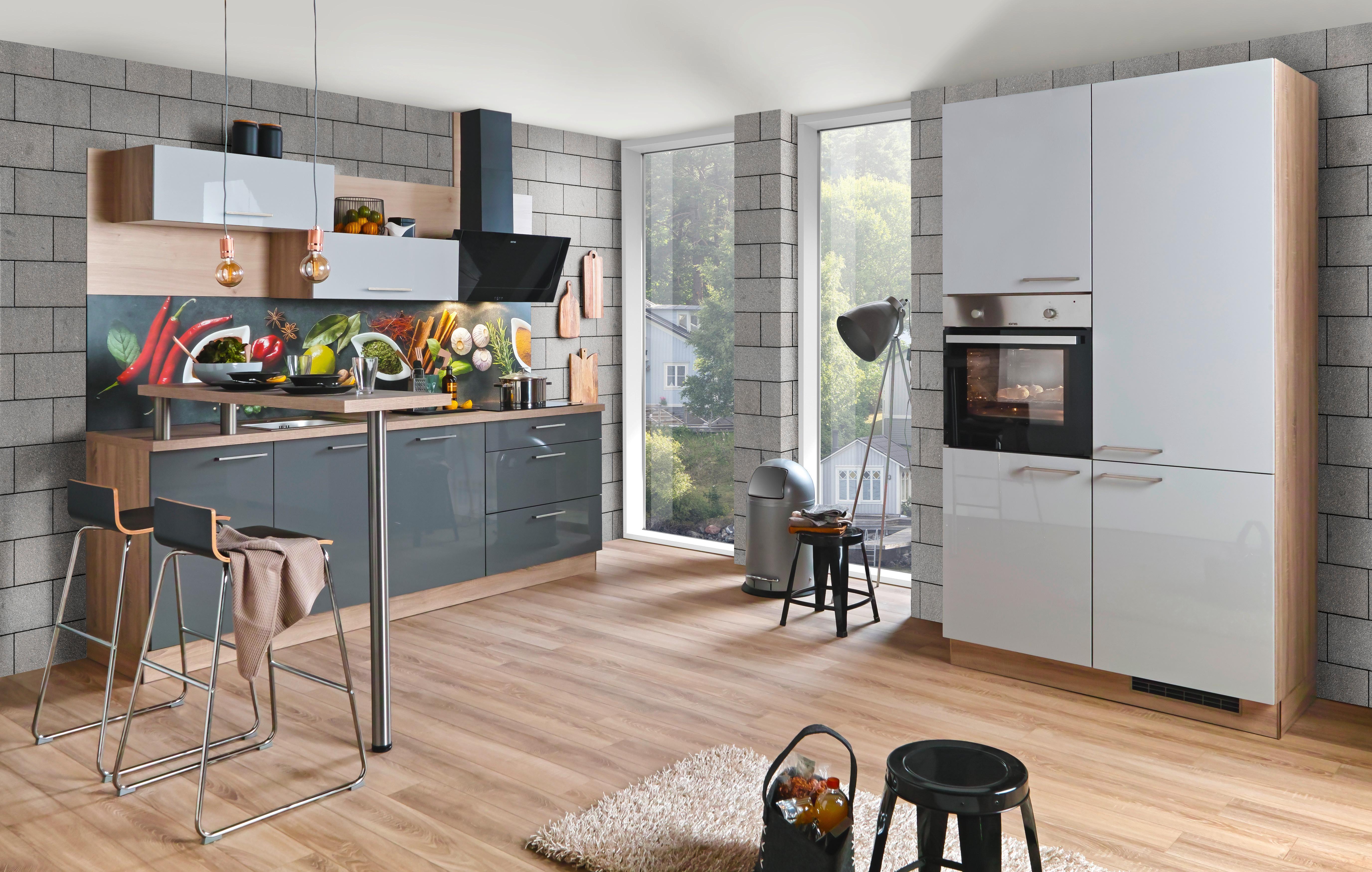 Konyhablokk 2 Részes Star 300+185cm - világosszürke/tölgyfa színű, Modern, faalapú anyag (300/185cm)