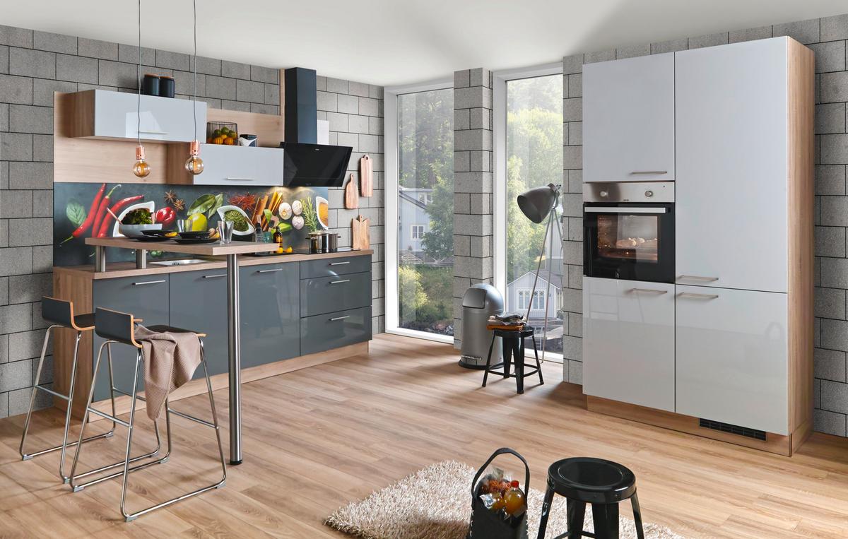 Konyhablokk 2 Részes Star 300+185cm - világosszürke/tölgyfa színű, Modern, faalapú anyag (300/185cm)