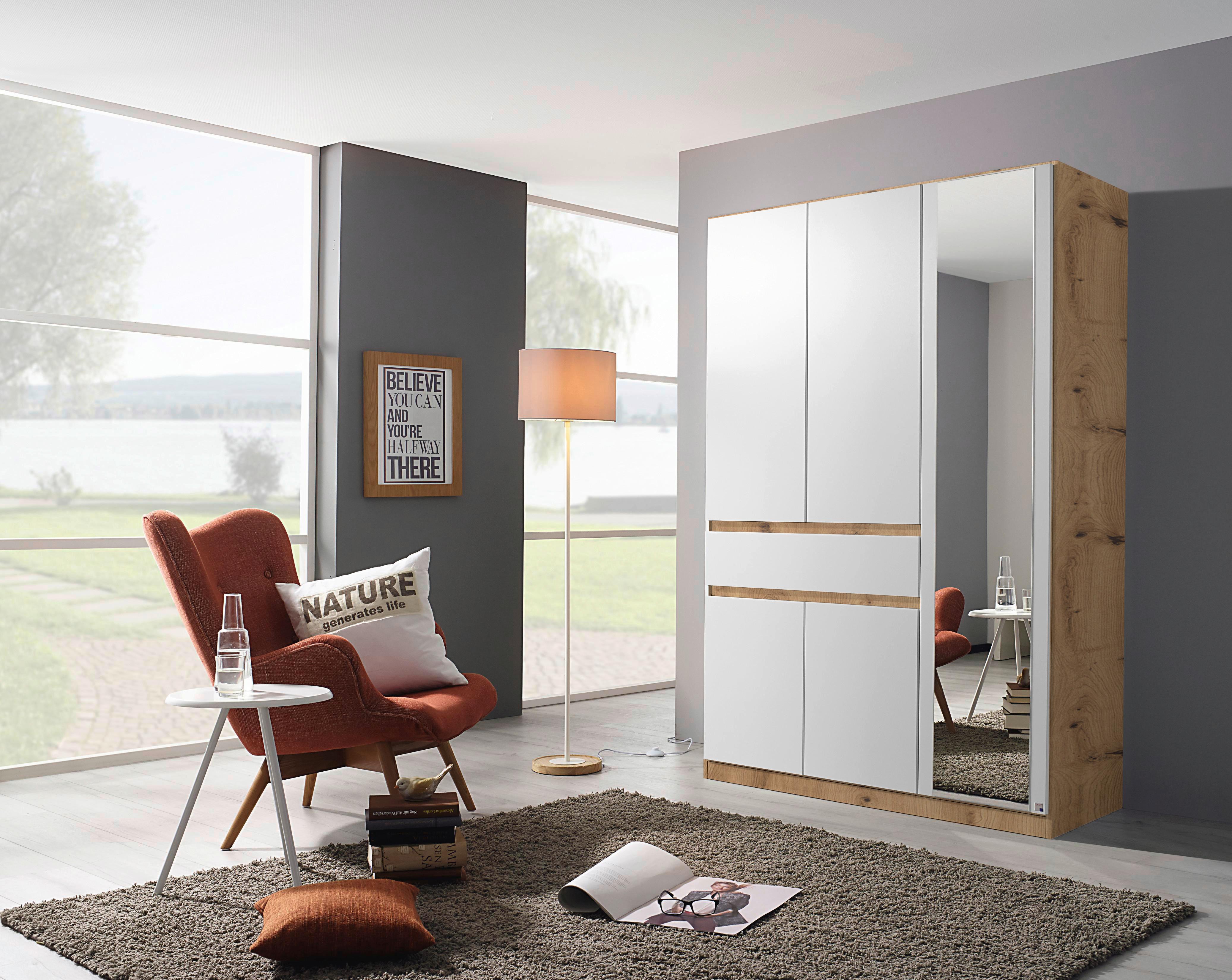 Kleiderschrank Tübingen Weiß/eiche D. B:136cm - Weiß/Eiche Artisan, Design, Glas/Holzwerkstoff (136/197/54cm) - Rauch Möbel
