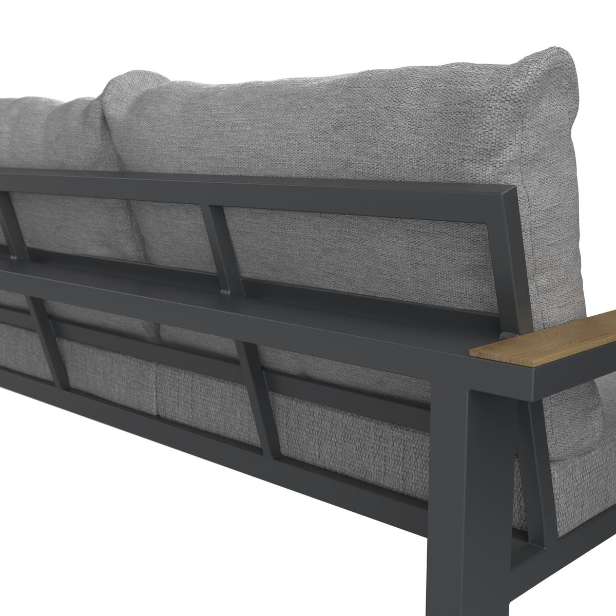 Terasová záhradní souprava MELINA - světle šedá/tmavě šedá, Moderní, kov/dřevo (272/79/84cm) - Bessagi Garden