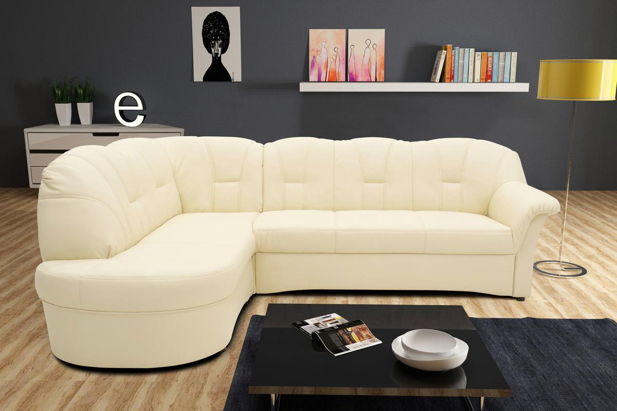 Ecksofa Papenburg Rücken Echt Beige Lederlook - Beige/Schwarz, KONVENTIONELL, Textil (180/243cm) - MID.YOU