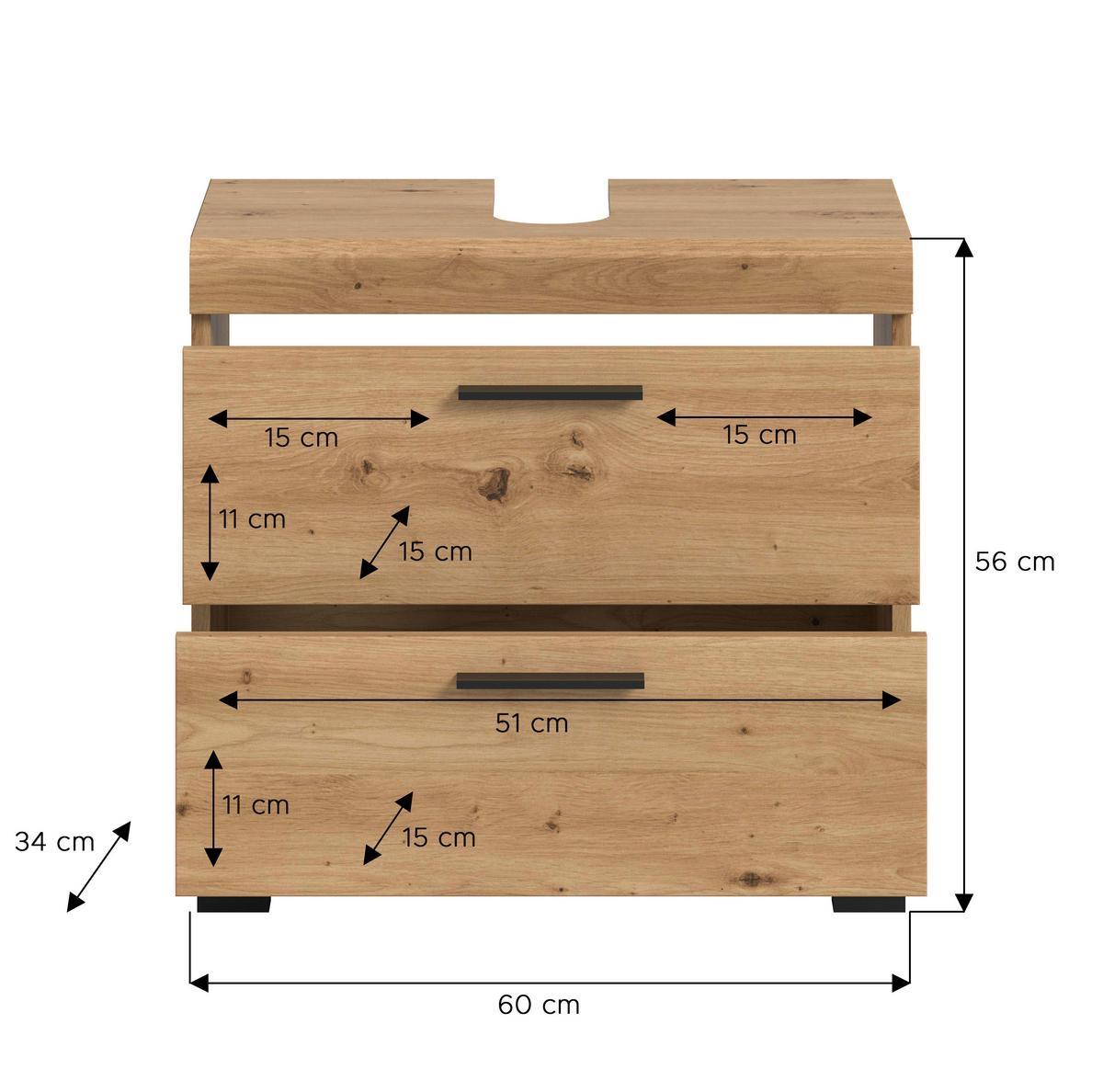 Waschbeckenunterschrank Scout Eiche Artisan Dekor B: 60cm - Schwarz/Eiche Artisan, Trend, Holzwerkstoff (60/56/34cm) - MID.YOU